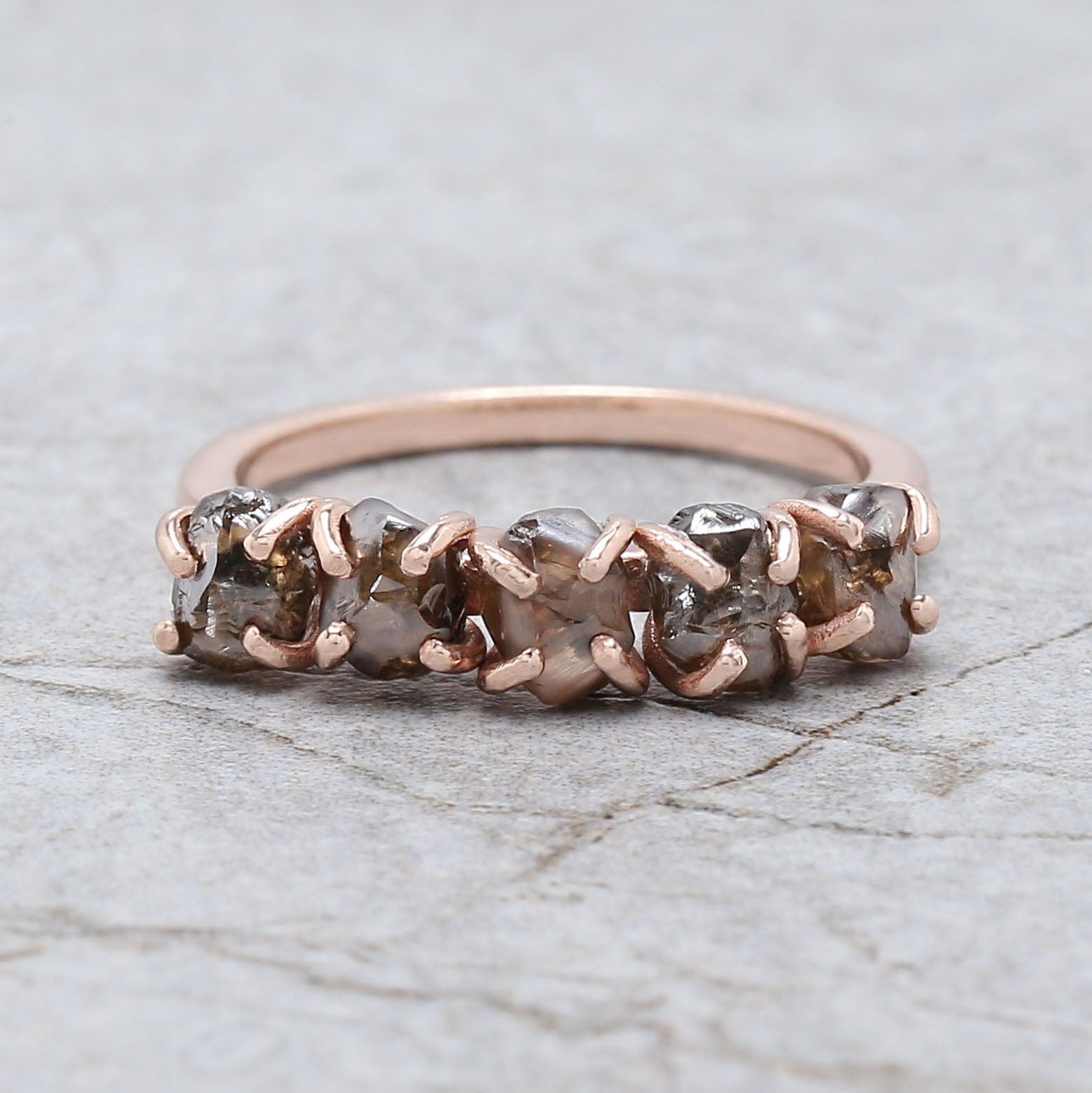 Rough Brown Color Diamond Ring 2.44 Ct 5.00 MM Crystal Rough Diamond Ring 14K Solid Rose Gold Silver Engagement Ring Gift For Her QL7971