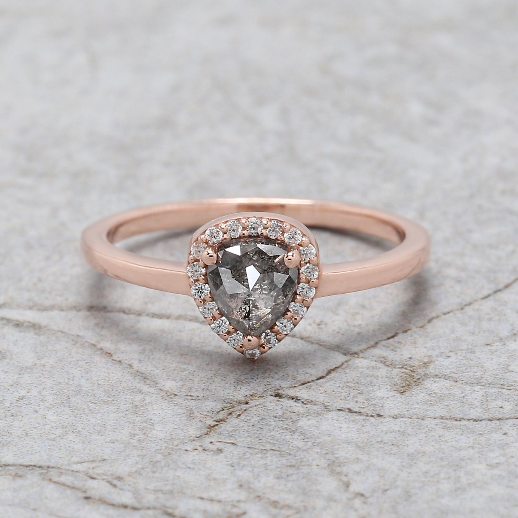 Heart Salt And Pepper Diamond Ring 0.73 Ct 5.54 MM Heart Shape Diamond Ring 14K Solid Rose Gold Silver Engagement Ring Gift For Her QL2469