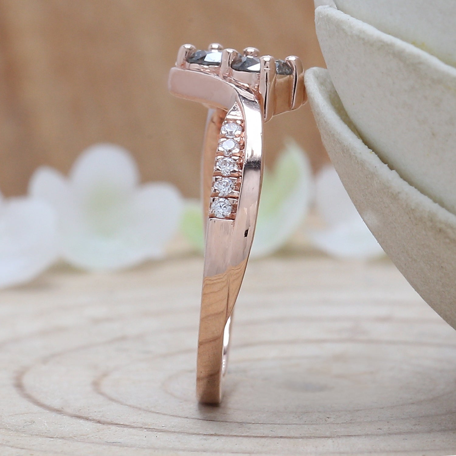 Round Cut Salt And Pepper Diamond Ring 0.40 Ct 3.70 MM Round Diamond Ring 14K Solid Rose Gold Silver Engagement Ring Gift For Her QN301