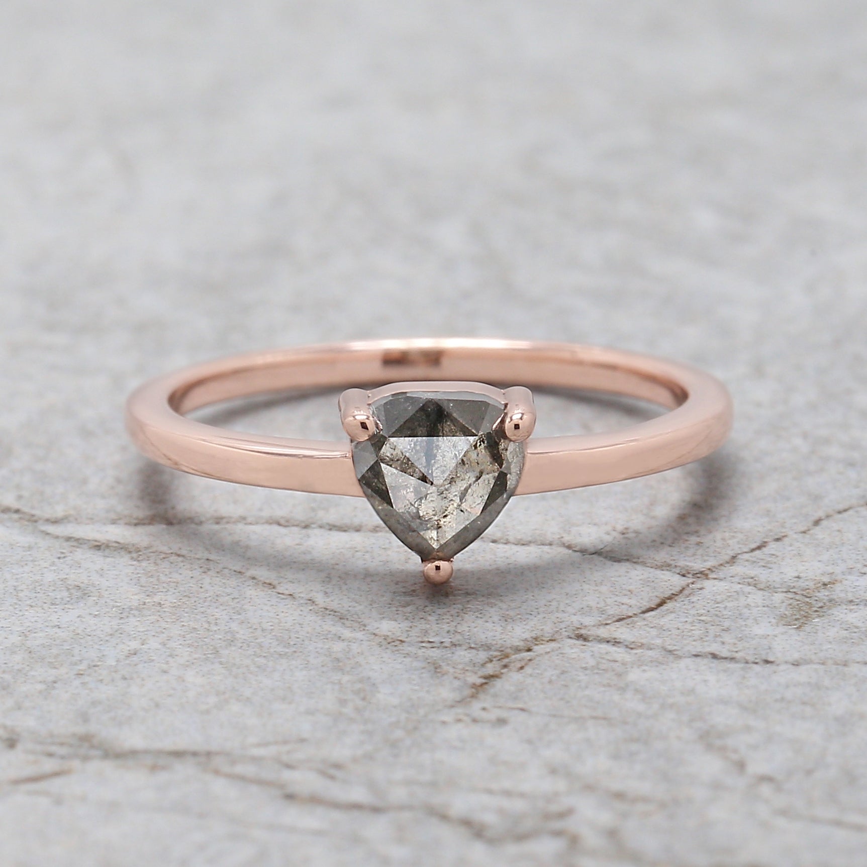 Heart Salt And Pepper Diamond Ring 0.66 Ct 5.50 MM Heart Shape Diamond Ring 14K Solid Rose Gold Silver Engagement Ring Gift For Her QL8267