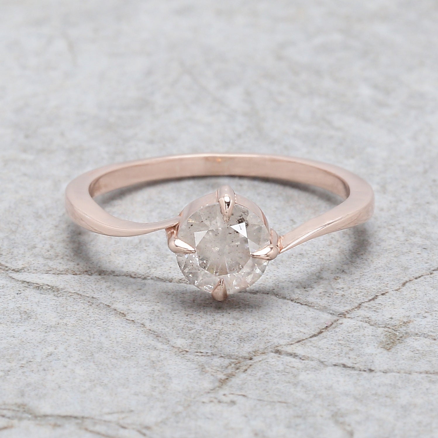 Round Cut White Color Diamond Ring 0.73 Ct 5.85 MM Round Shape Diamond Ring 14K Rose Gold Silver Round Engagement Ring Gift For Her QL347