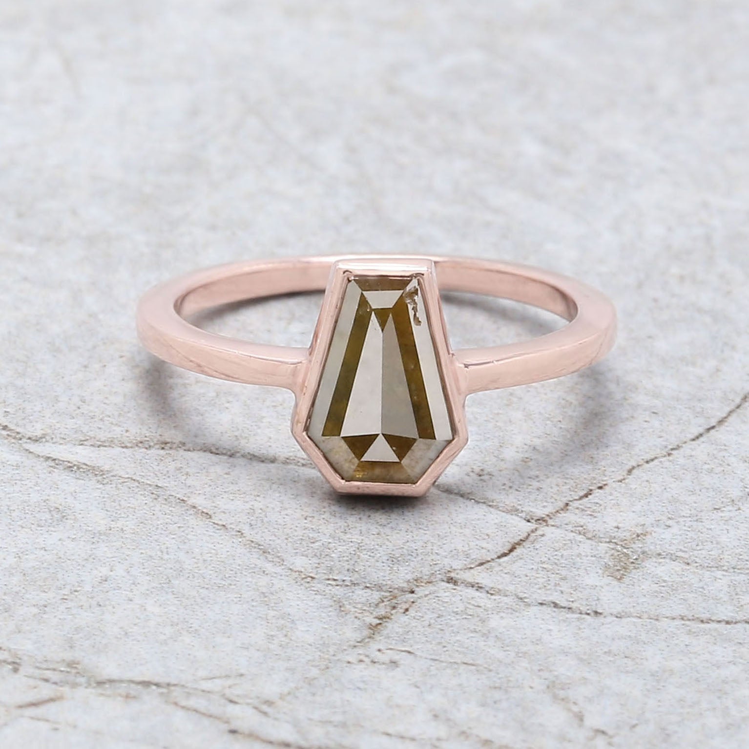 Coffin Shape Yellow Color Diamond Ring 1.14 Ct 8.81 MM Coffin Diamond Ring 14K Solid Rose Gold Silver Engagement Ring Gift For Her QN1879
