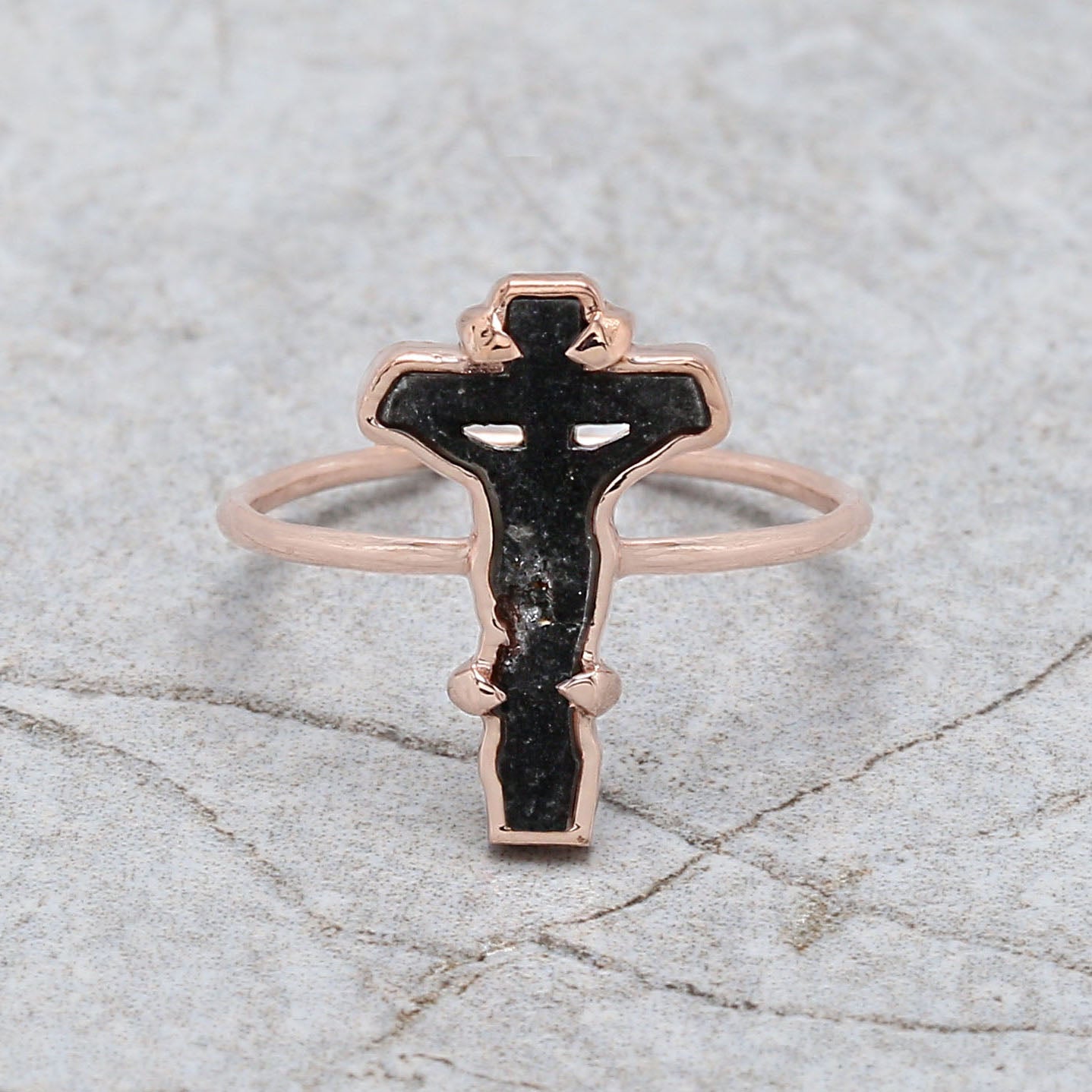 Cross With Jesus Black Color Diamond Ring Engagement Wedding Gift Ring 14K Solid Rose White Yellow Gold Ring 0.61 CT KDL832