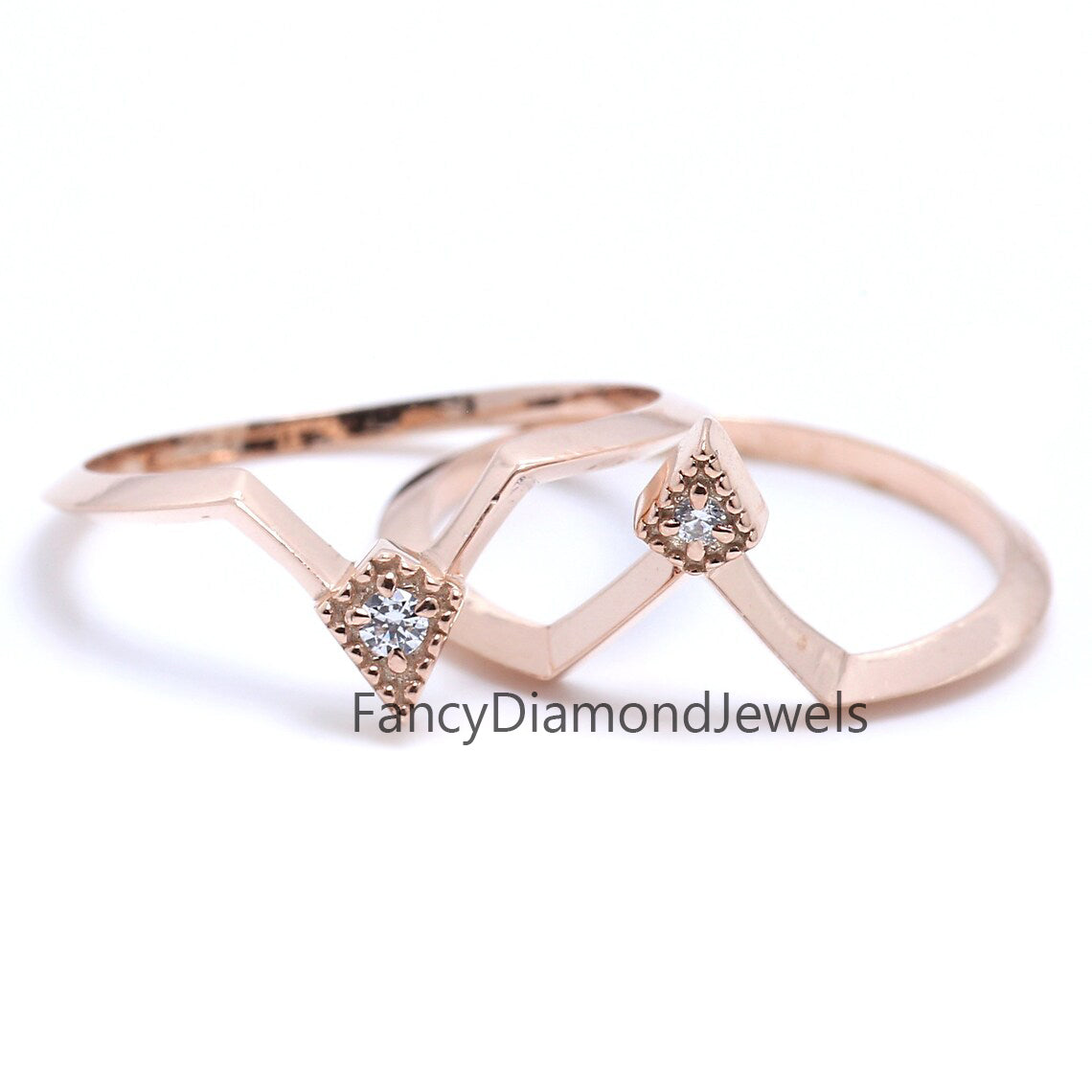 14K Rose Gold Band White Round Diamond Ring Engagement Wedding Gift Band Ring KD832