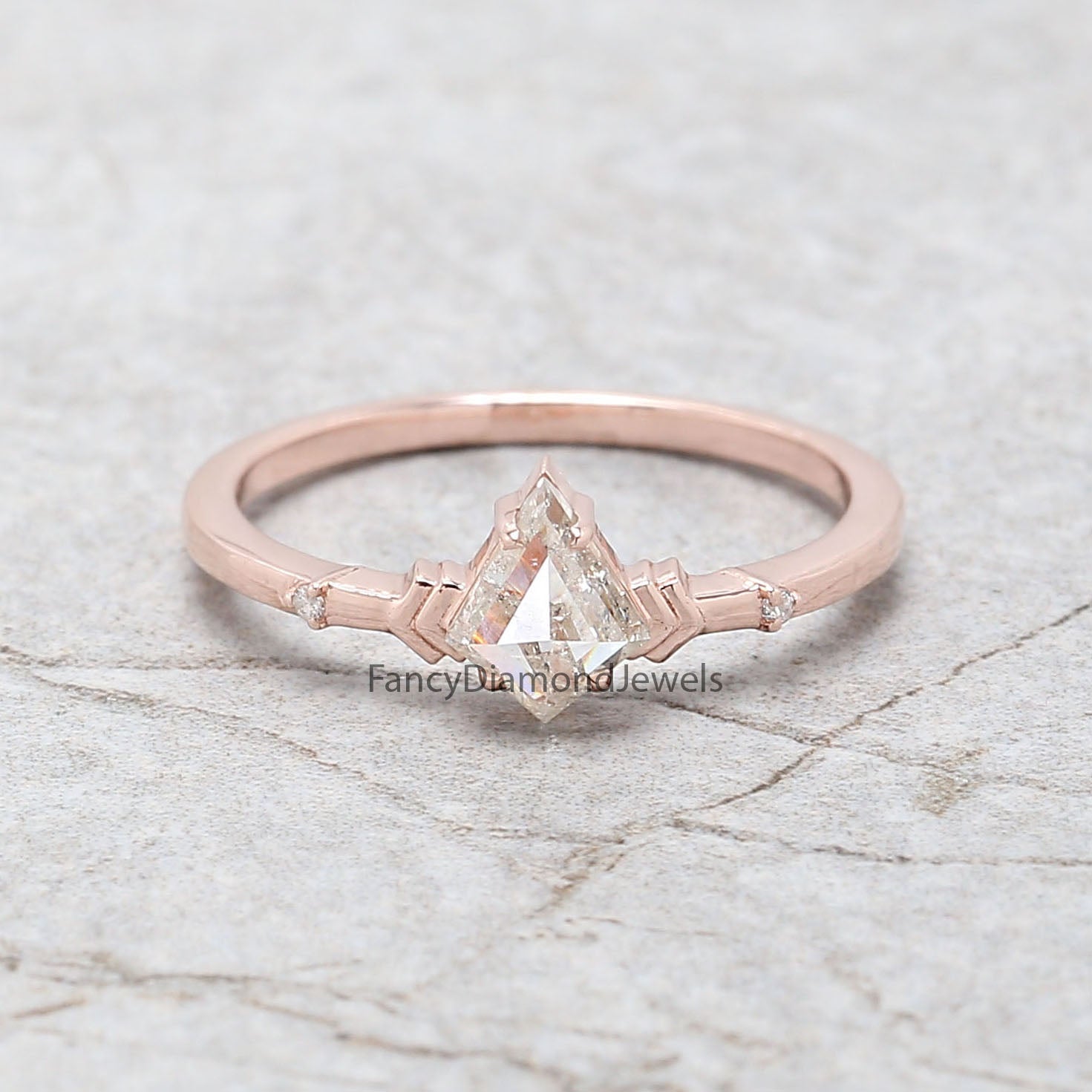 0.60 Ct Natural Kite Cut Shape White-H Color Diamond Ring 6.80 MM Kite Shape Diamond Ring 14K Solid Rose Gold Silver Engagement Ring QL2578