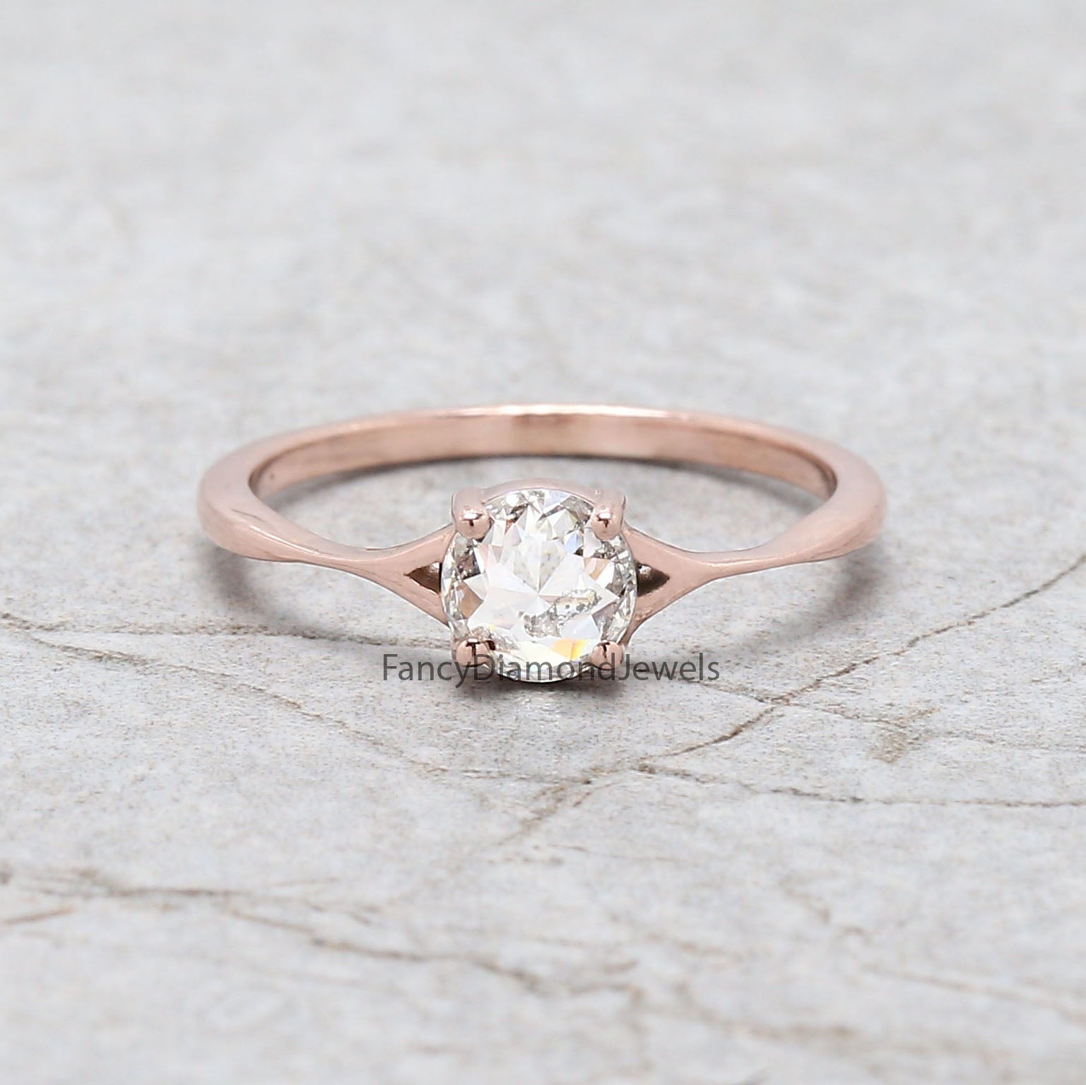 Round Rose Cut Salt And Pepper Diamond Ring 0.63 Ct 5.41 MM Round Shape Diamond Ring 14K Solid Rose Gold Engagement Ring Gift For Her QL2684