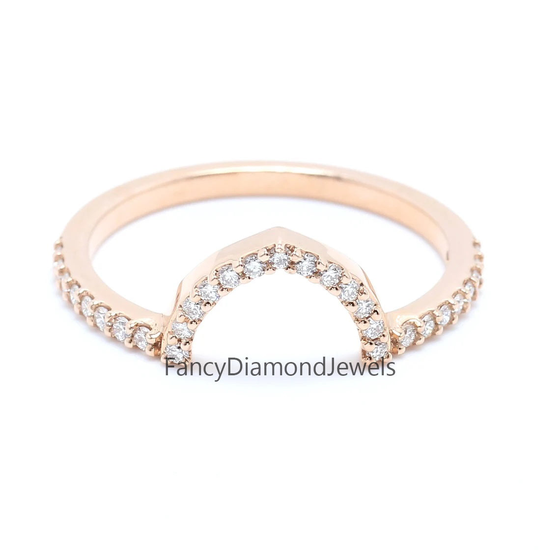 14K Rose Gold Band White Round Diamond Ring Engagement Wedding Gift Band Ring KD838