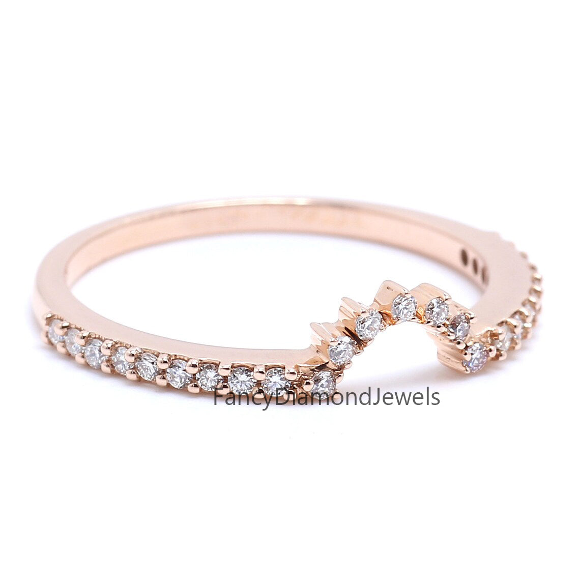 14K Rose Gold Band White Round Diamond Ring Engagement Wedding Gift Band Ring KD833