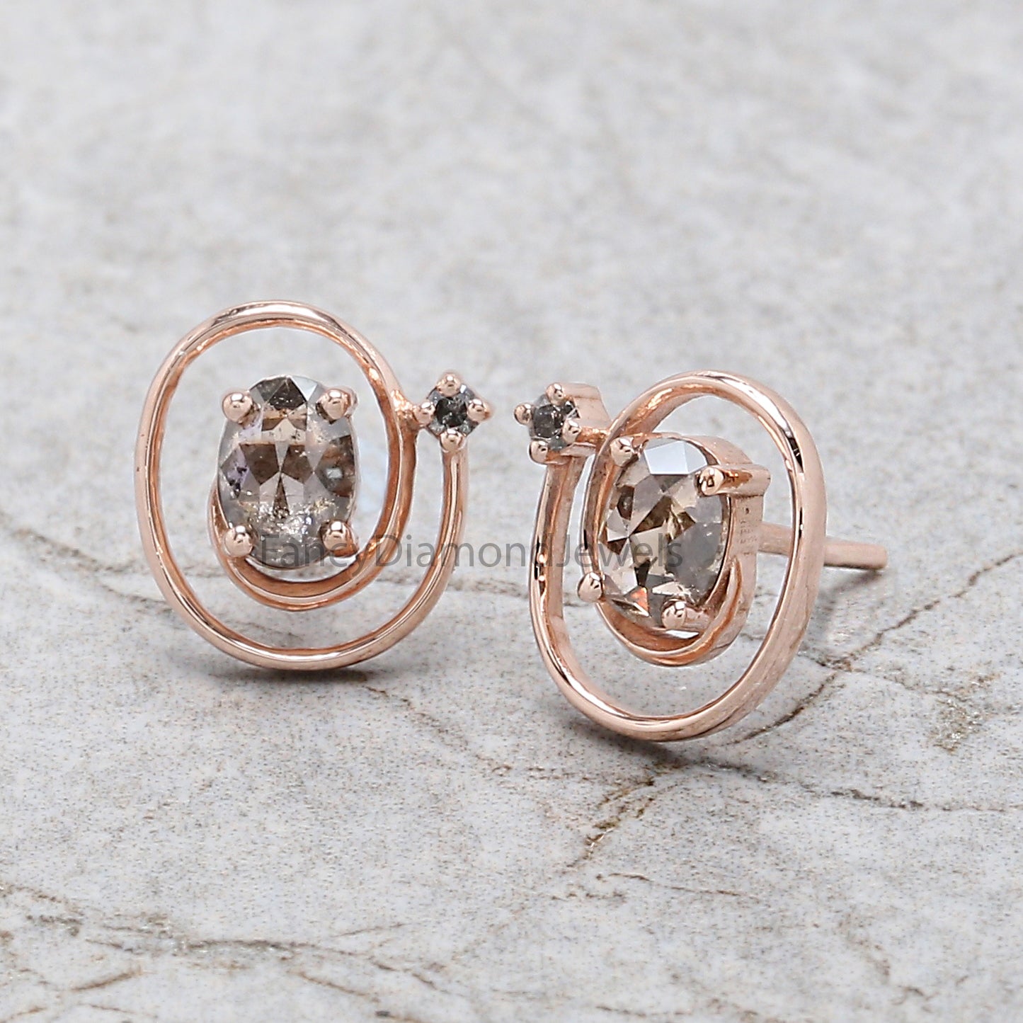 Oval Salt And Pepper Diamond Earring, Oval Shape Earring, Prong Earring, Engagement Earring, Earlobe Earrings, Earrings Jewelry, KDN969