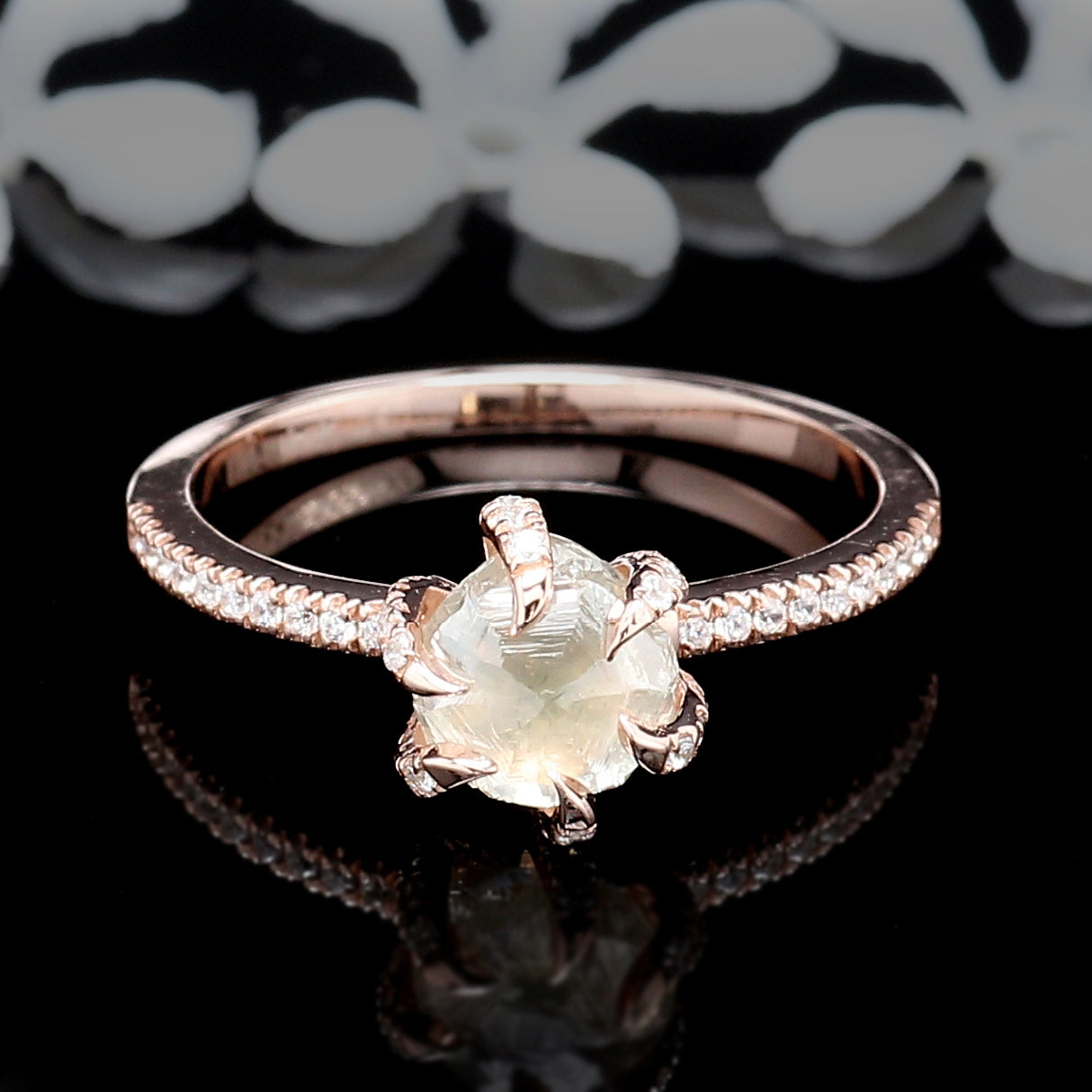 Grey Rough Diamond 14K Solid Rose White Yellow Gold Ring Engagement Wedding Gift Ring KD884