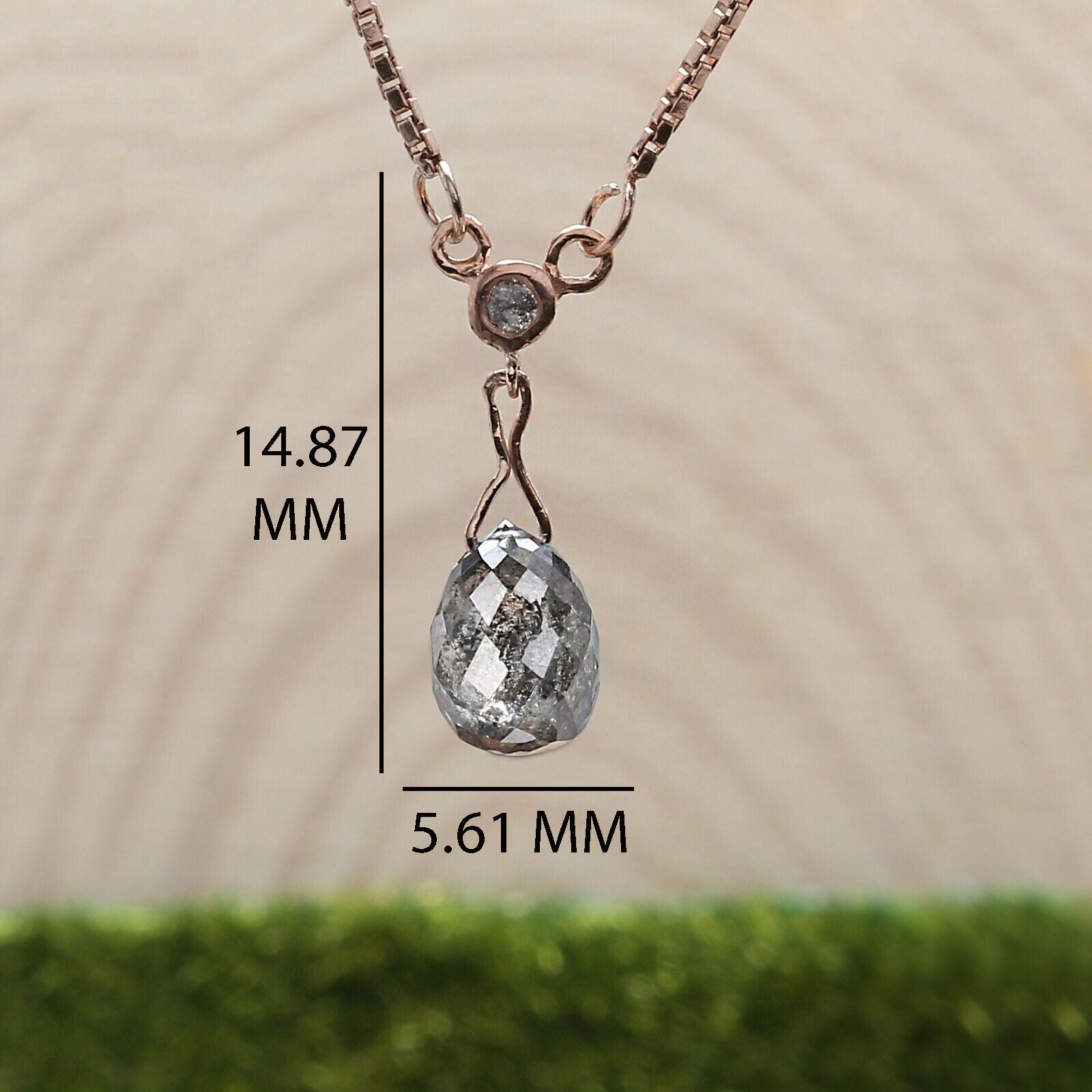 Drop Salt and Pepper Diamond Pendant 2.48 Ct 8.10 MM Briolette Shape Diamond Pendant 14K Solid Rose Gold Silver Engagement Pendant QL5682