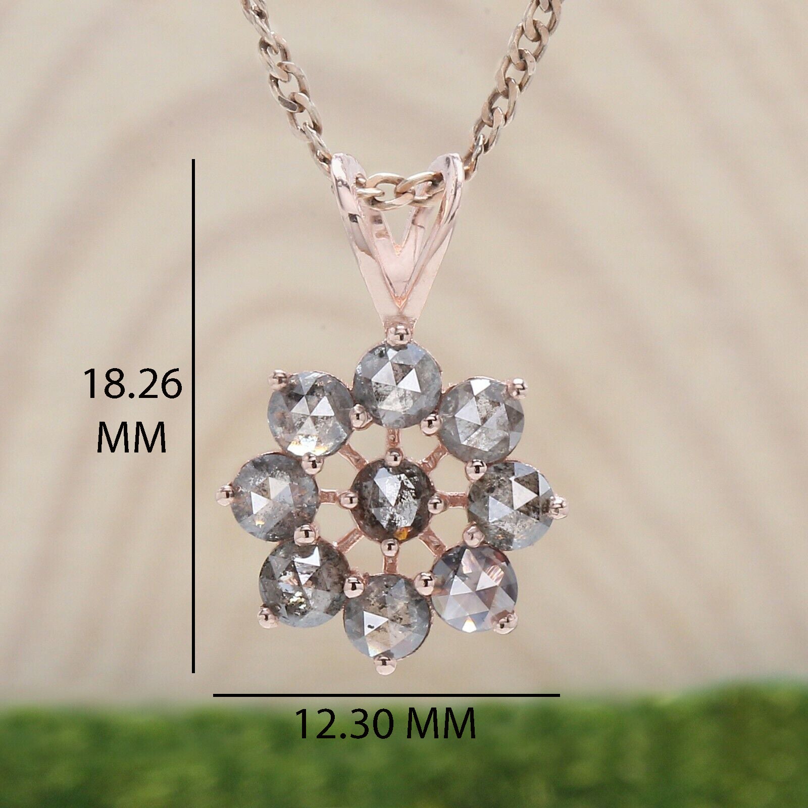 Round Rose Cut Salt And Pepper Diamond Pendant, Unique Diamond Pendant, Dangling Diamond Pendant, No Chain Including Only Pendant KDL8004
