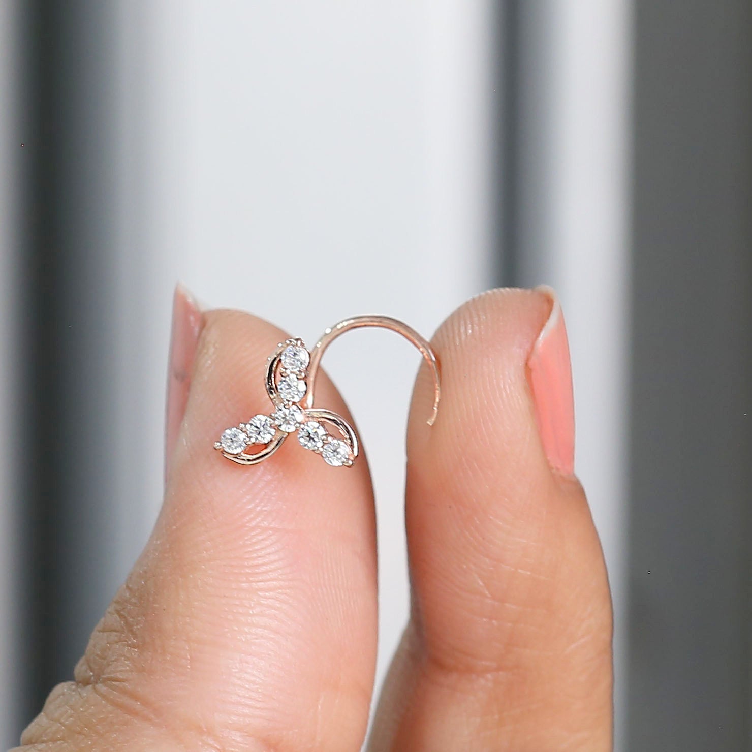 Natural White Round Diamond Nose Rings Engagement Wedding Gift Nose Ring 14K Solid Rose White Yellow Gold Nose Ring 0.11 CT KD1021