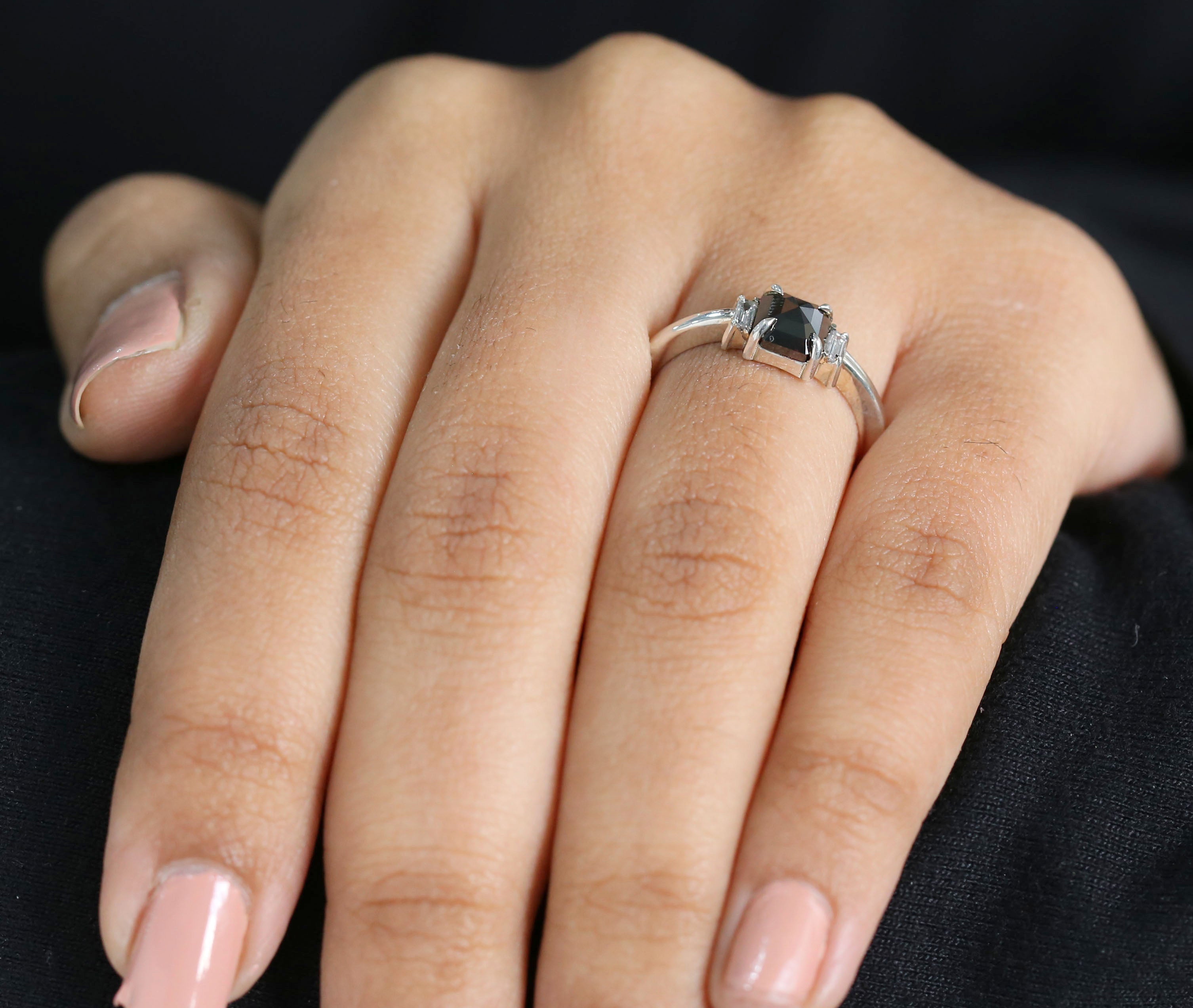 IGI Certified Emerald Cut Black Diamond Ring 1.22 Ct 6.30 MM Emerald Diamond Ring 14K White Gold Silver Engagement Ring Gift For Her QL8539
