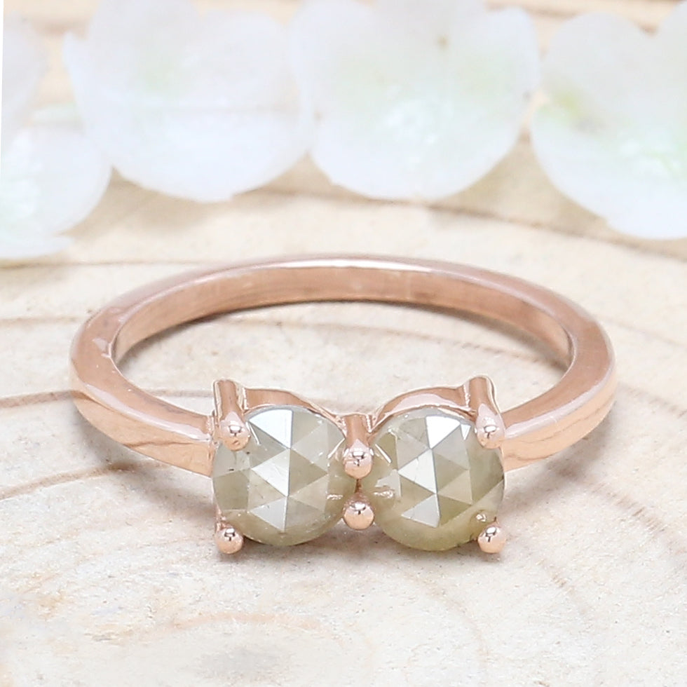 Yellow Gray Round Rose Cut Diamond Ring 14K Solid Rose White Yellow Gold Ring Engagement Wedding Gift Ring 1.16 CT KDL7803