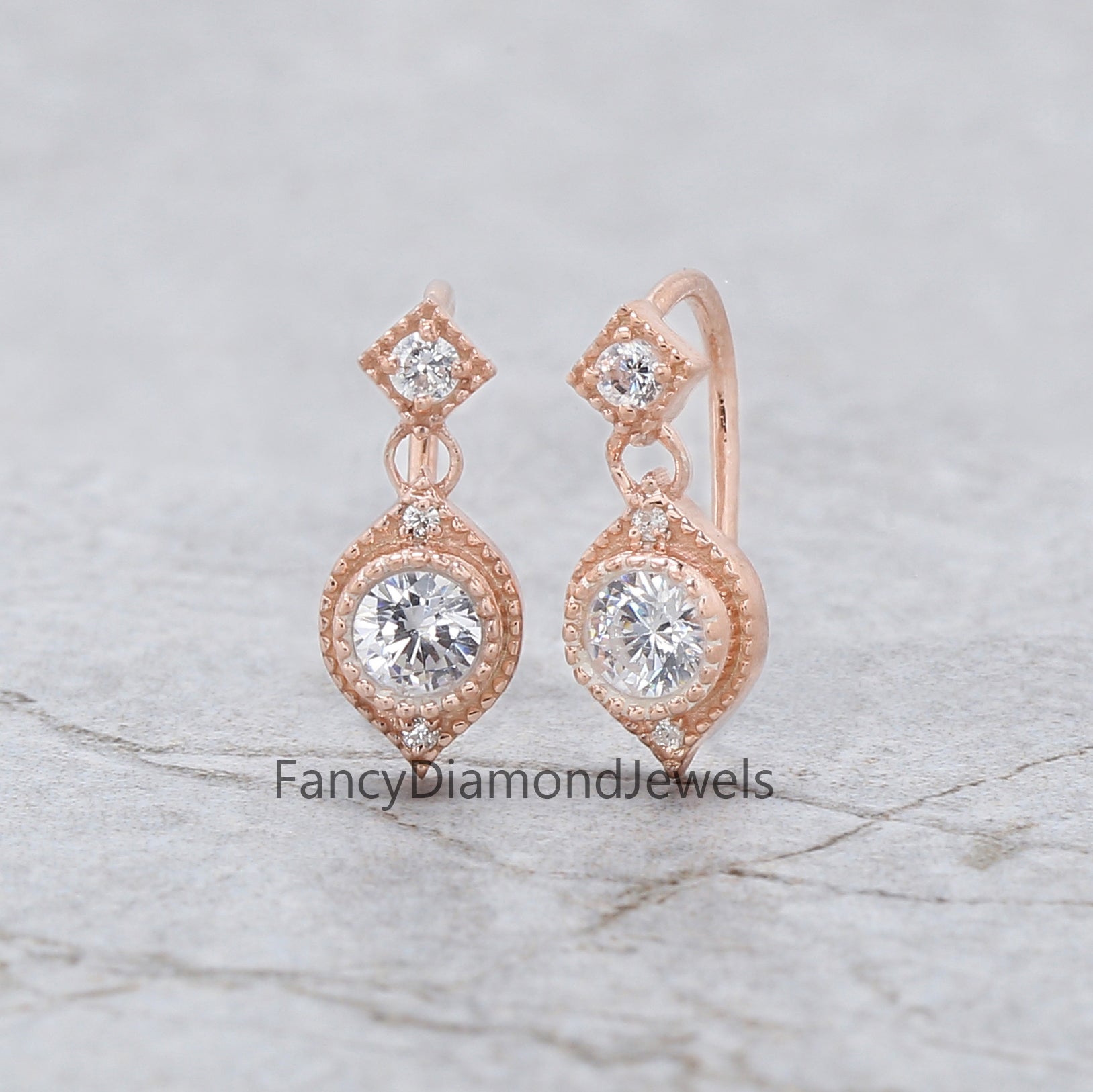 Round White Color Diamond Earring Engagement Wedding Gift Earring 14K Solid Rose White Yellow Gold Earring 0.42 CT KD994