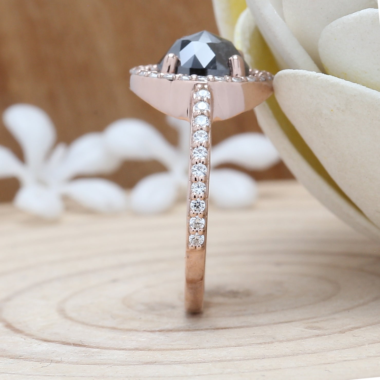 Black Oval Diamond 14K Solid Rose White Yellow Gold Ring Engagement Wedding Gift Ring KDK1713