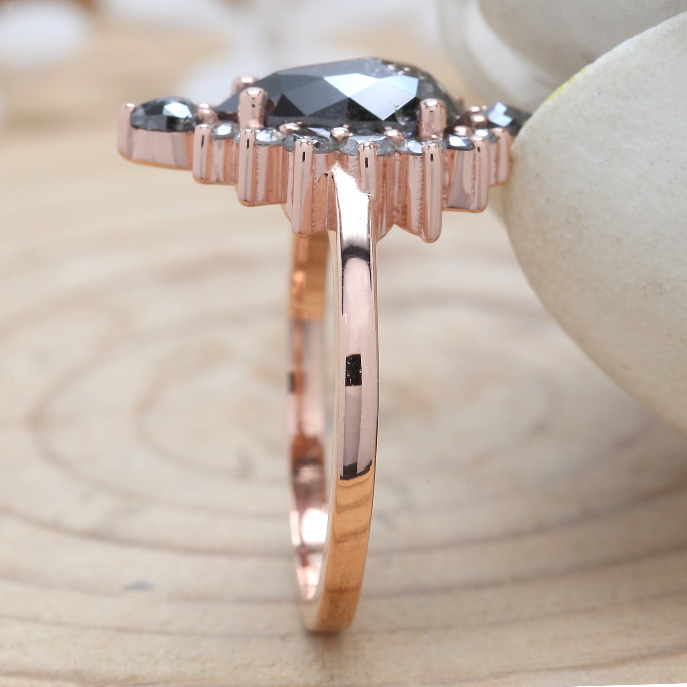1.69 CT Salt And Pepper Ring, Pear Diamond Ring, Engagement Ring, 14K Rose Gold Ring, Rose Cut Ring, Wedding Ring, Gift For Her KDL691