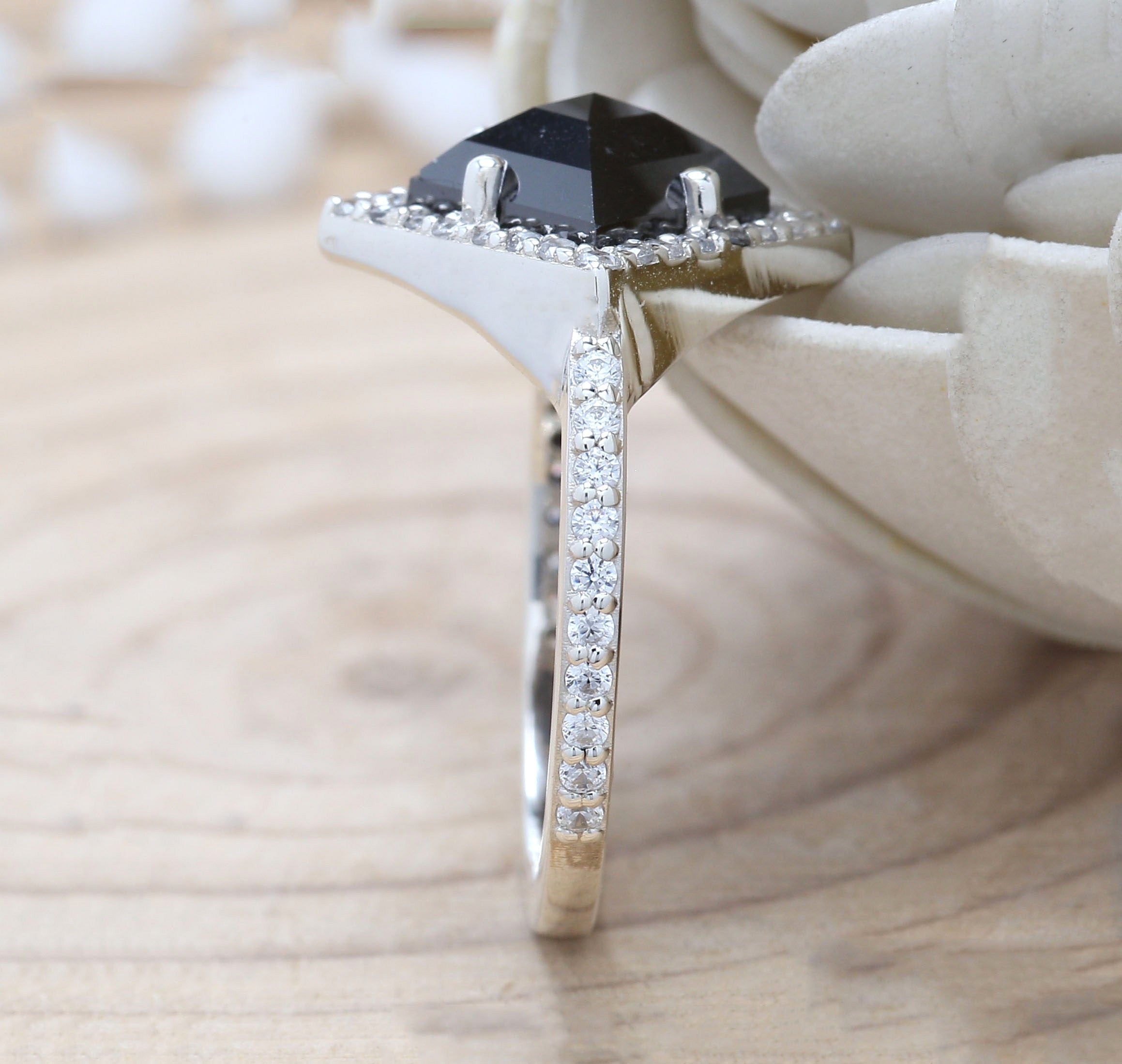 Kite Cut Black Color Diamond Ring 1.96 Ct 9.65 MM Kite Shape Diamond Ring 14K Solid White Gold Silver Engagement Ring Gift For Her QL9571