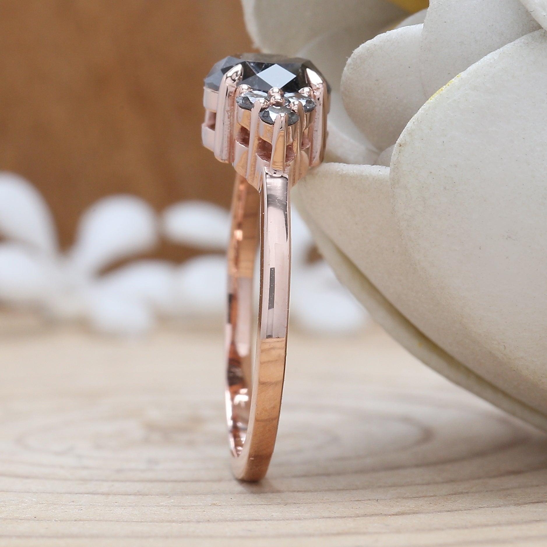 1.35 CT Black Diamond Ring, Round Brilliant Cut Diamond Ring, Engagement Ring, 14K Rose Gold Ring, Wedding Ring, Gift For Her KDL477