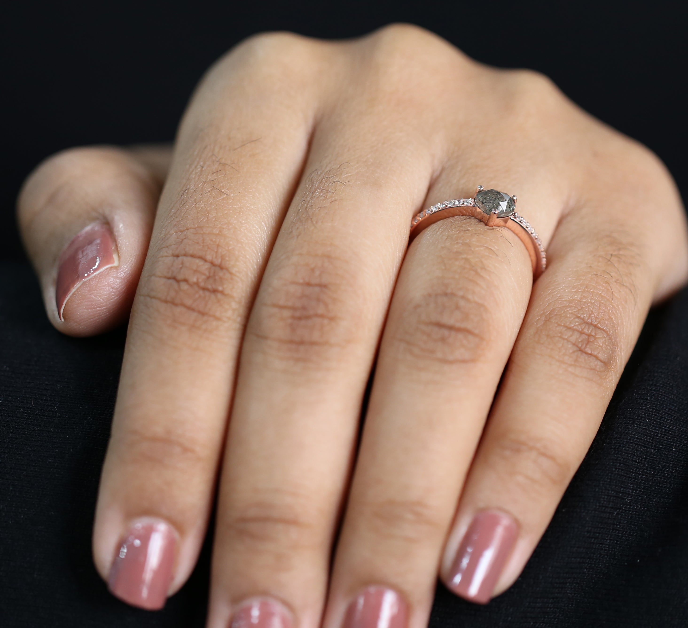 Heart Salt And Pepper Diamond Ring 0.60 Ct 4.46 MM Heart Shape Diamond Ring 14K Solid Rose Gold Silver Engagement Ring Gift For Her QL6552