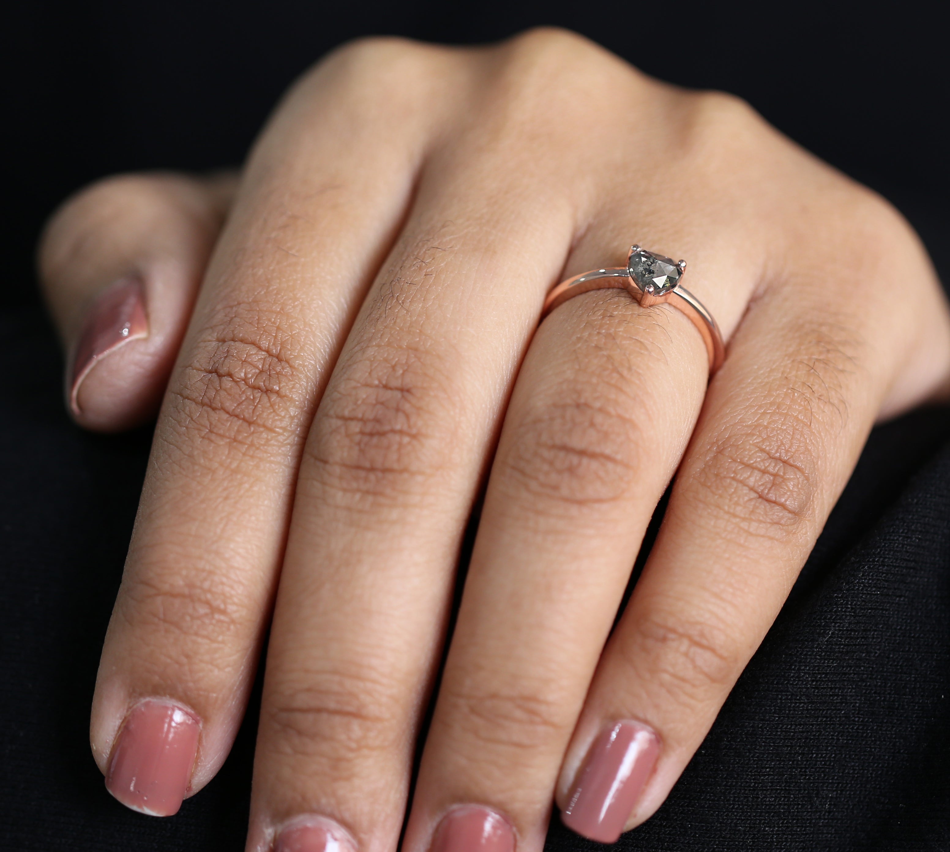 Heart Salt And Pepper Diamond Ring 0.66 Ct 5.50 MM Heart Shape Diamond Ring 14K Solid Rose Gold Silver Engagement Ring Gift For Her QL8267