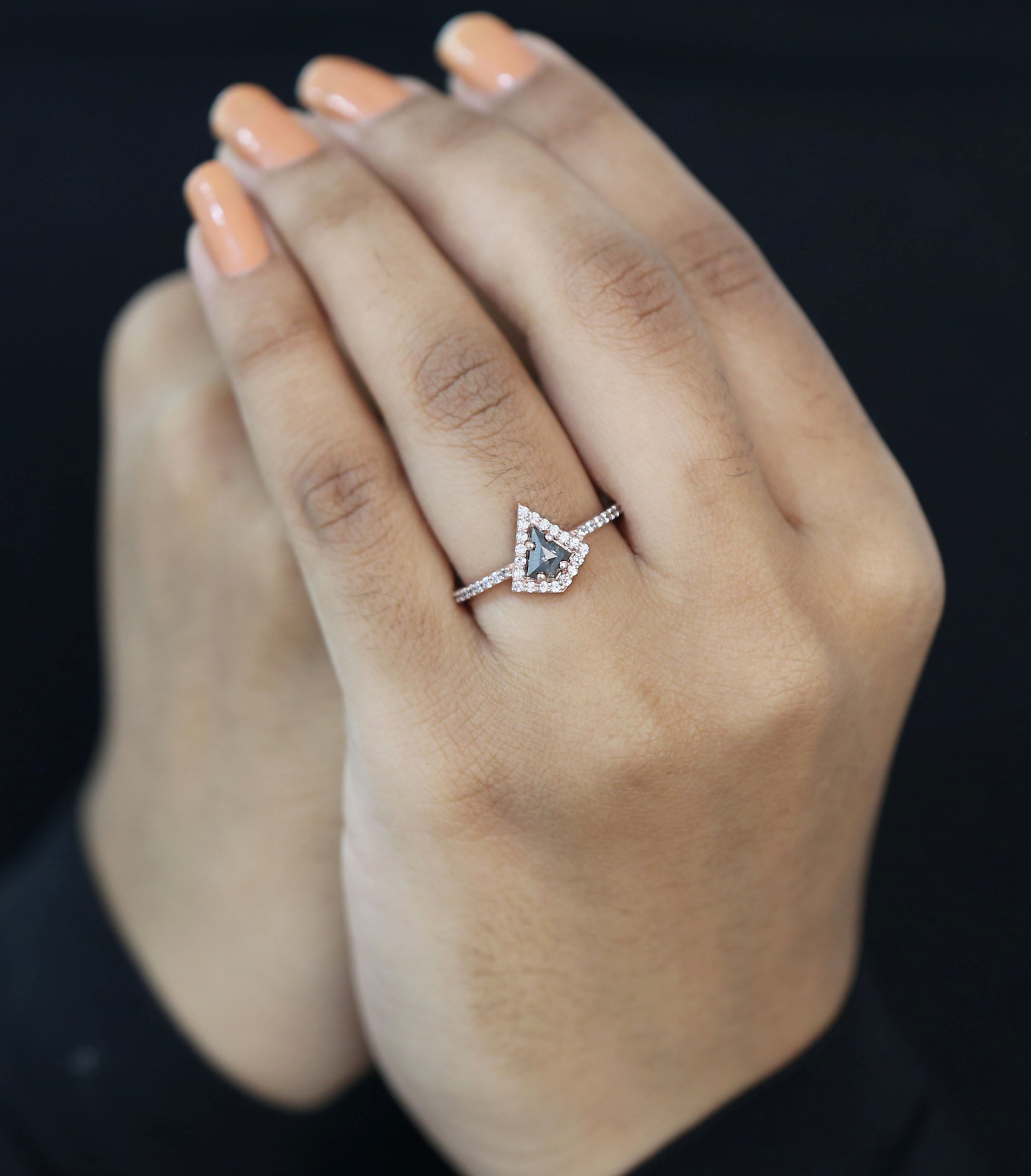 Kite Salt And Pepper Diamond Ring Engagement Wedding Gift Ring 14K Solid Rose White Yellow Gold Ring 0.53 CT KD1042