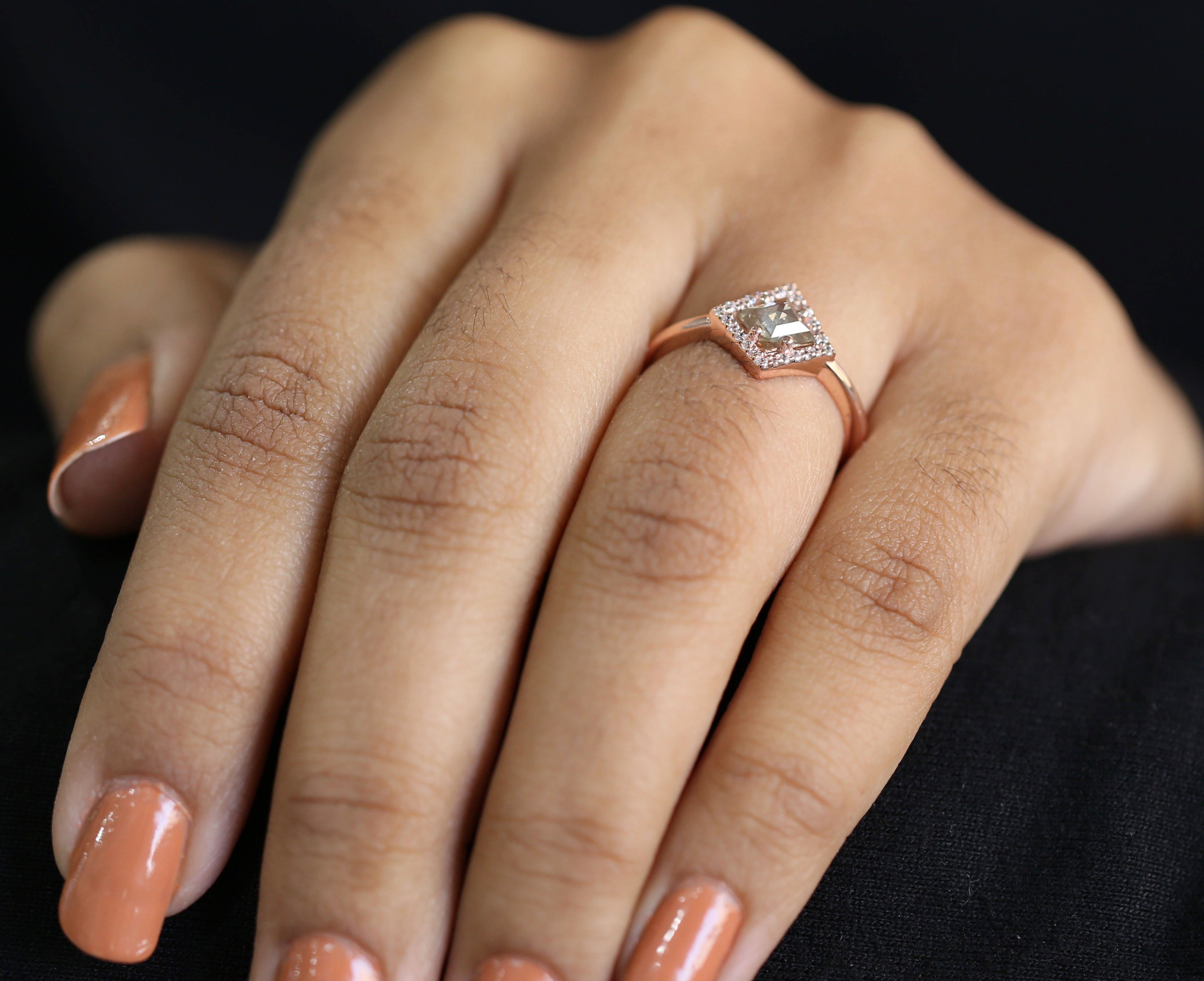 Kite Cut Brown Color Diamond Ring 0.59 Ct 6.80 MM Kite Shape Diamond Ring 14K Rose Gold Silver Kite Engagement Ring Gift For Her QN117