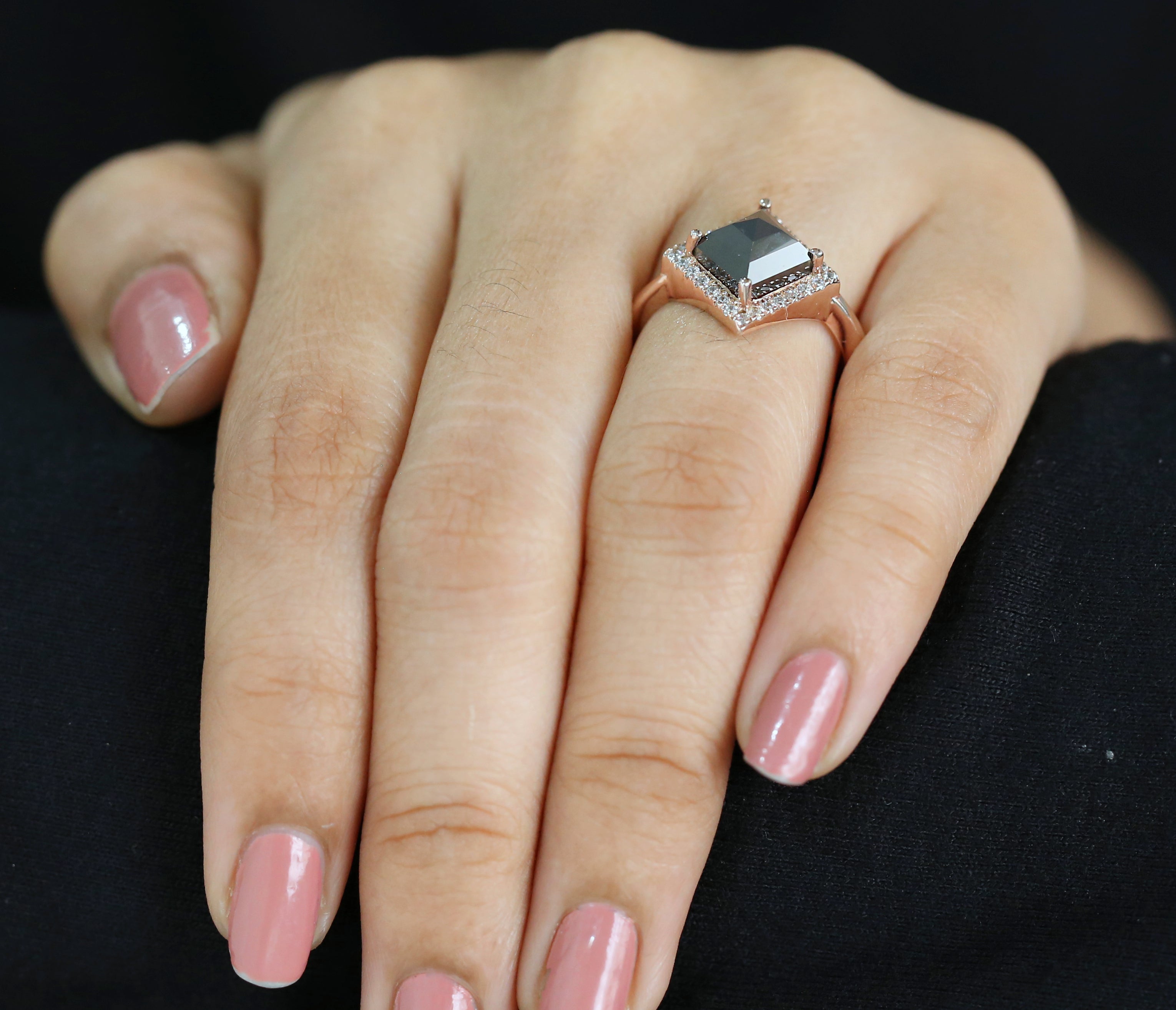 IGI Certified Kite Black Color Diamond Ring 3.07 Ct 7.50 MM Princess Diamond Ring 14K Solid Rose Gold Engagement Ring Gift For Her QL8662