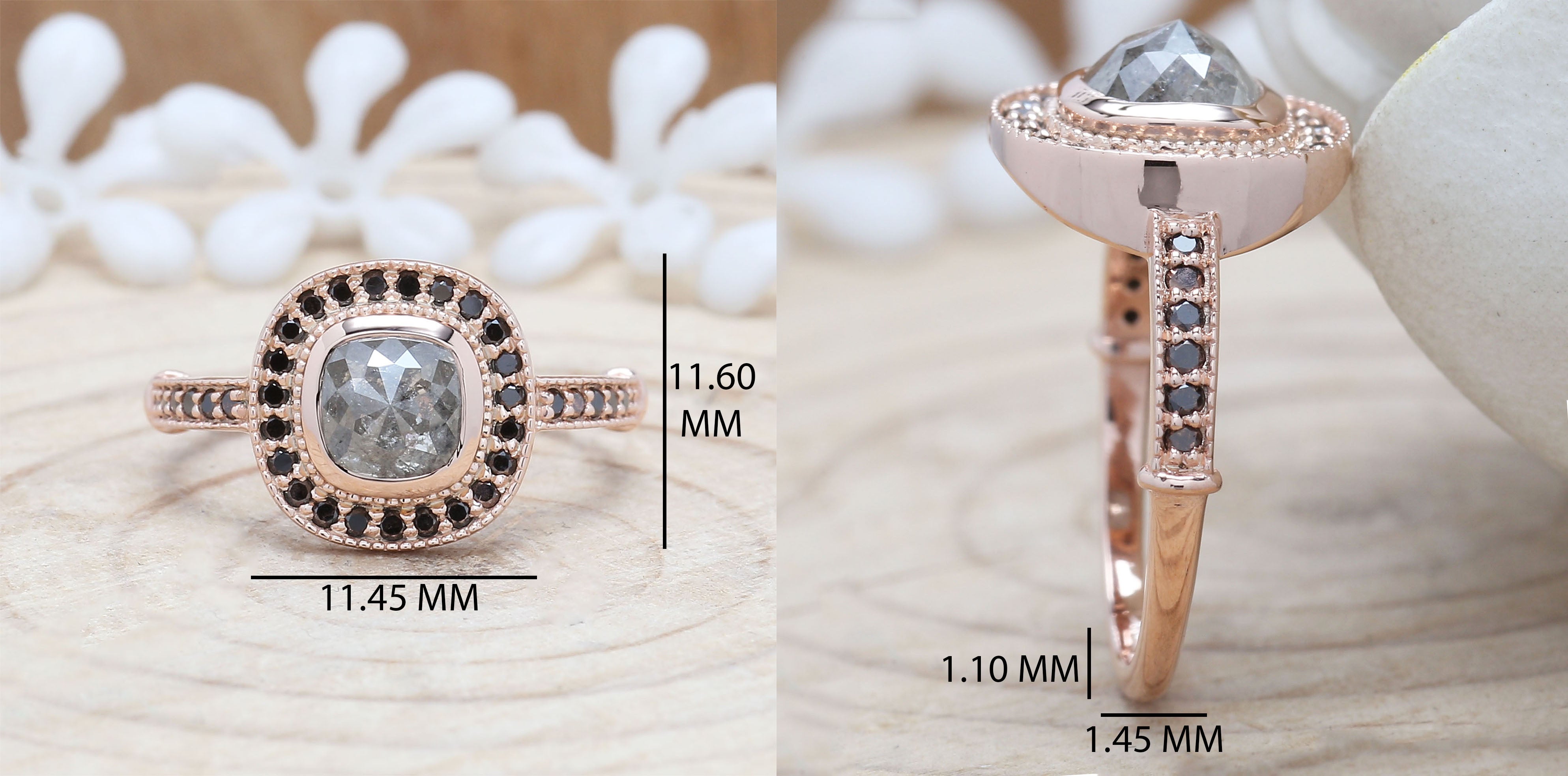 Cushion Cut Grey Color Diamond Ring 1.17 Ct 5.80 MM Cushion Diamond Ring 14K Solid Rose Gold Silver Engagement Ring Gift For Her QL6180