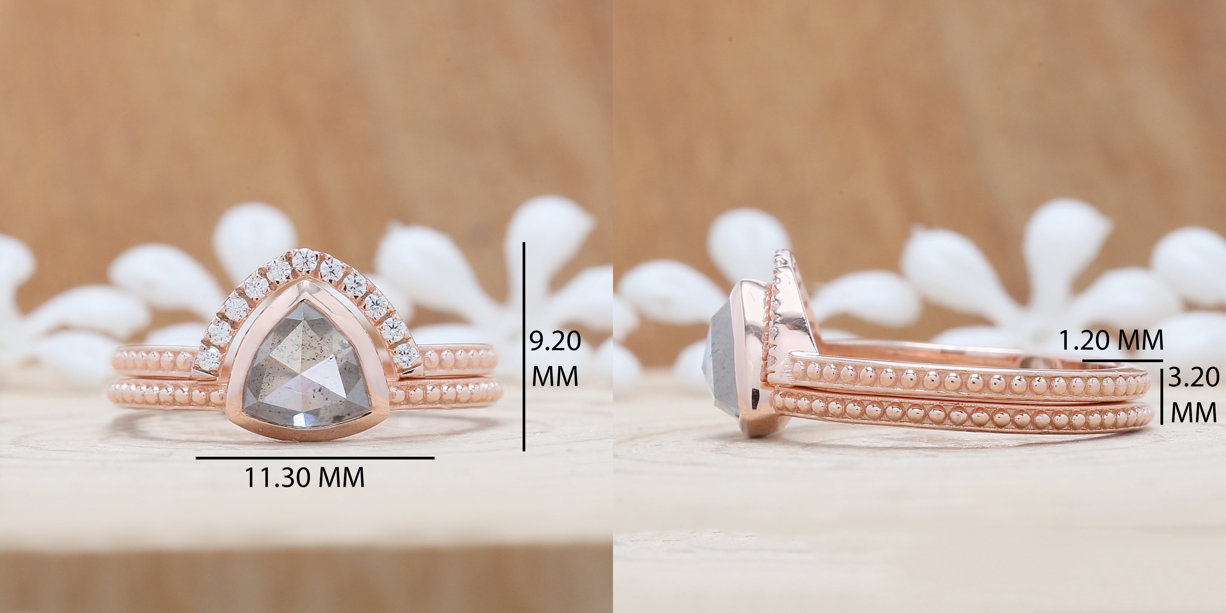 Triangle Salt And Pepper Diamond Ring 1.12 Ct 6.60 MM Triangle Diamond Ring 14K Solid Rose Gold Silver Engagement Ring Gift For Her QN8947
