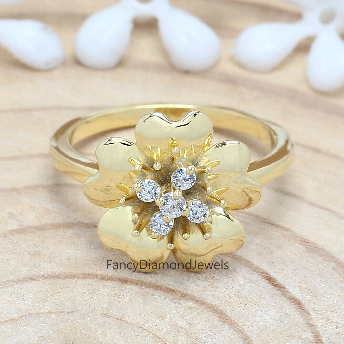 0.16 CT White Diamond Ring, Round Cut Diamond Ring, Glossy Gold Ring, Engagement Ring, 14K Yellow Gold Ring, Wedding Ring KD920