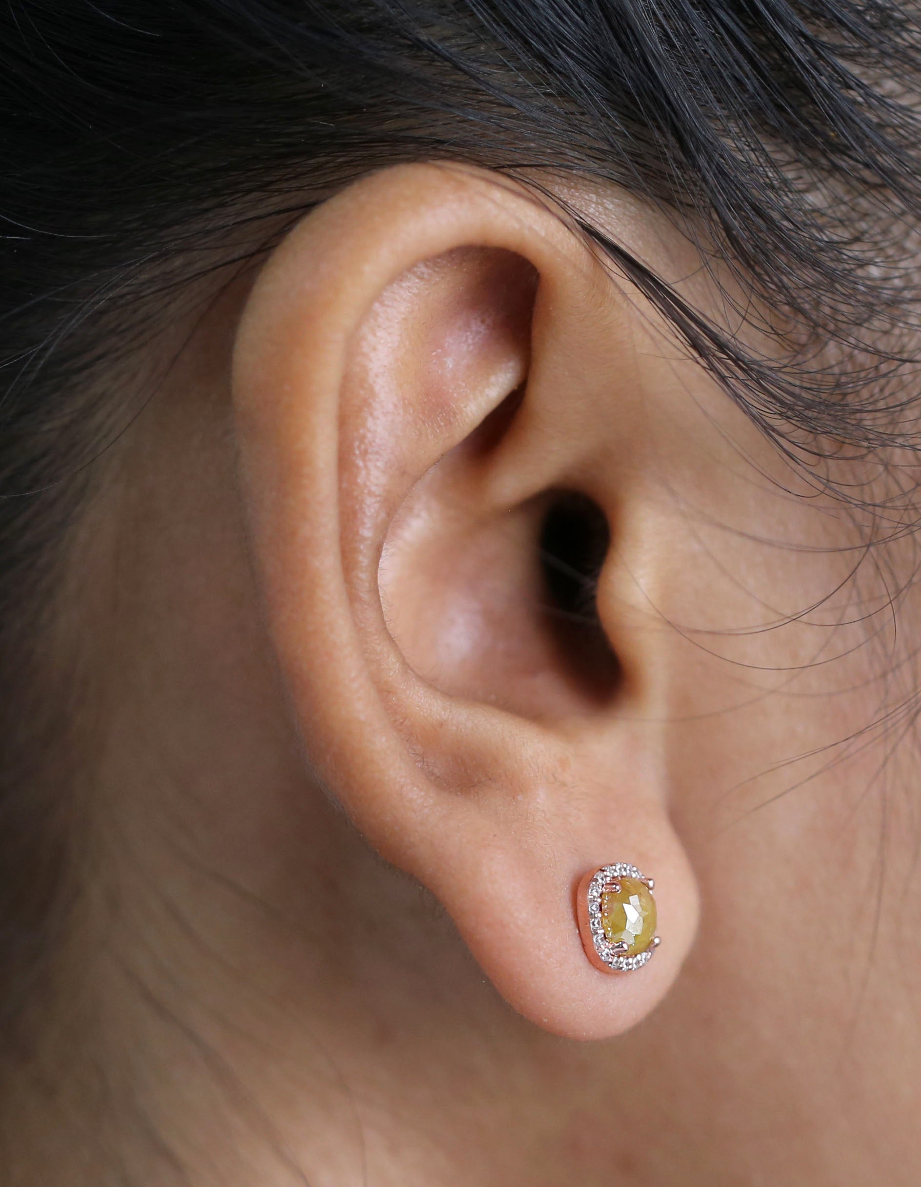 Cushion Cut Yellow Color Diamond Earring 1.28 Ct 5.50 MM Cushion Shape Diamond Earring 14K Solid Rose Gold Silver Engagement Earring QLB2498