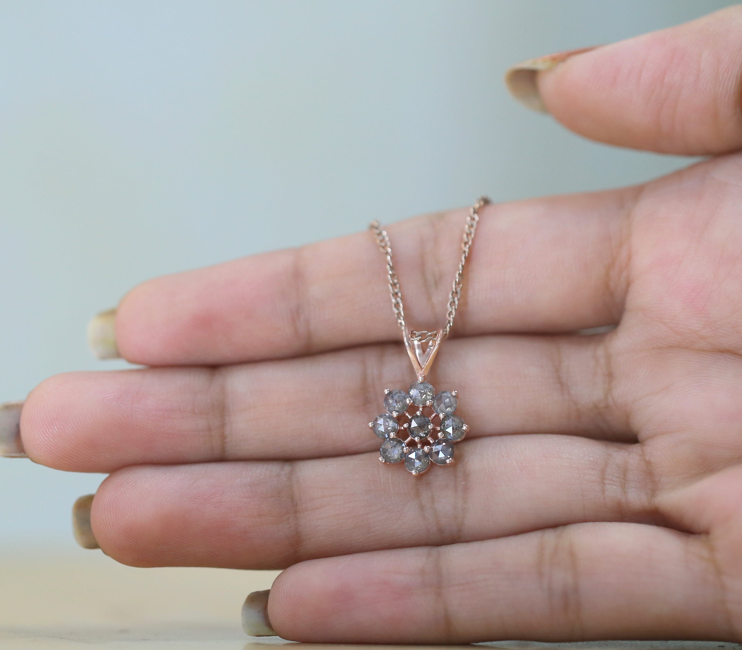 Round Rose Cut Salt And Pepper Diamond Pendant, Unique Diamond Pendant, Dangling Diamond Pendant, No Chain Including Only Pendant KDL8004