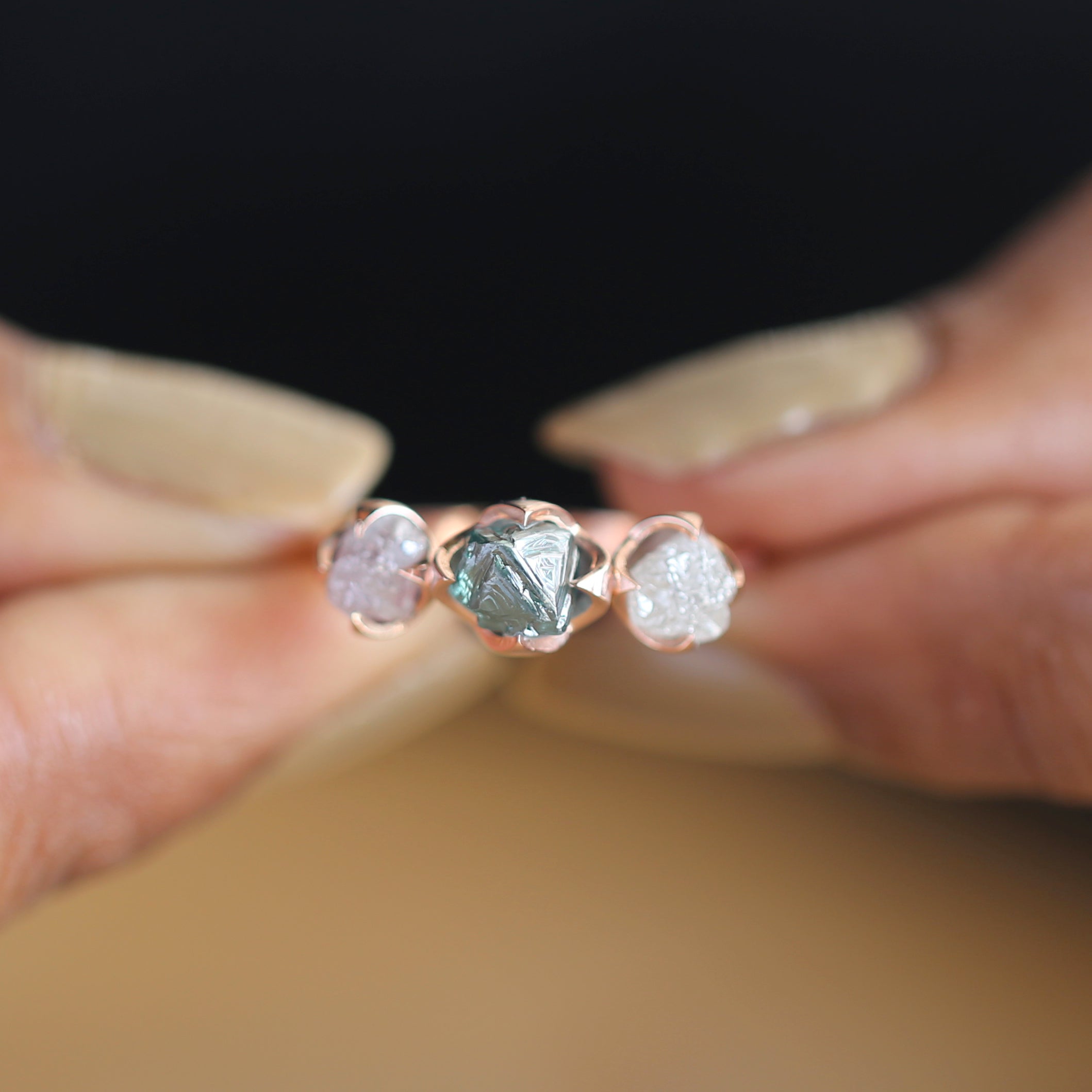 1.19 CT Blue Diamond Ring, Rough Cut Diamond Ring, Engagement Ring, Irregular Diamond Ring, 14K Rose Gold Ring, Uncut Diamond Ring KDL9772