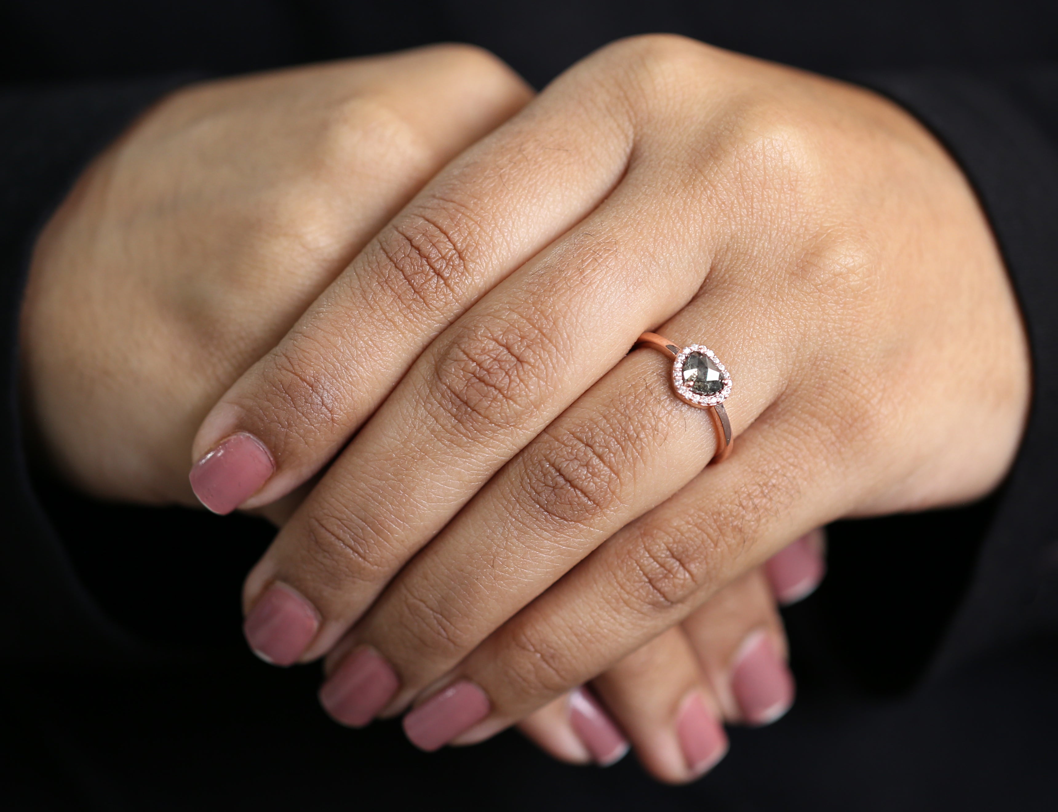 Heart Salt And Pepper Diamond Ring 0.74 Ct 5.90 MM Heart Shape Diamond Ring 14K Solid Rose Gold Silver Engagement Ring Gift For Her QK1487