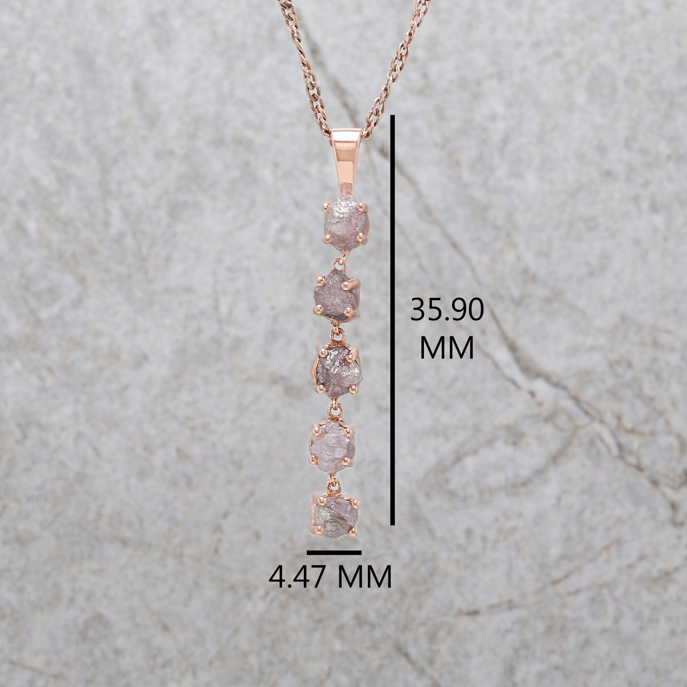 Rough Pink Color Diamond Pendant 2.12 Ct 4.80 MM Rough Diamond Pendant 14K Solid Rose Gold Silver Engagement Pendant Gift For Her QN163