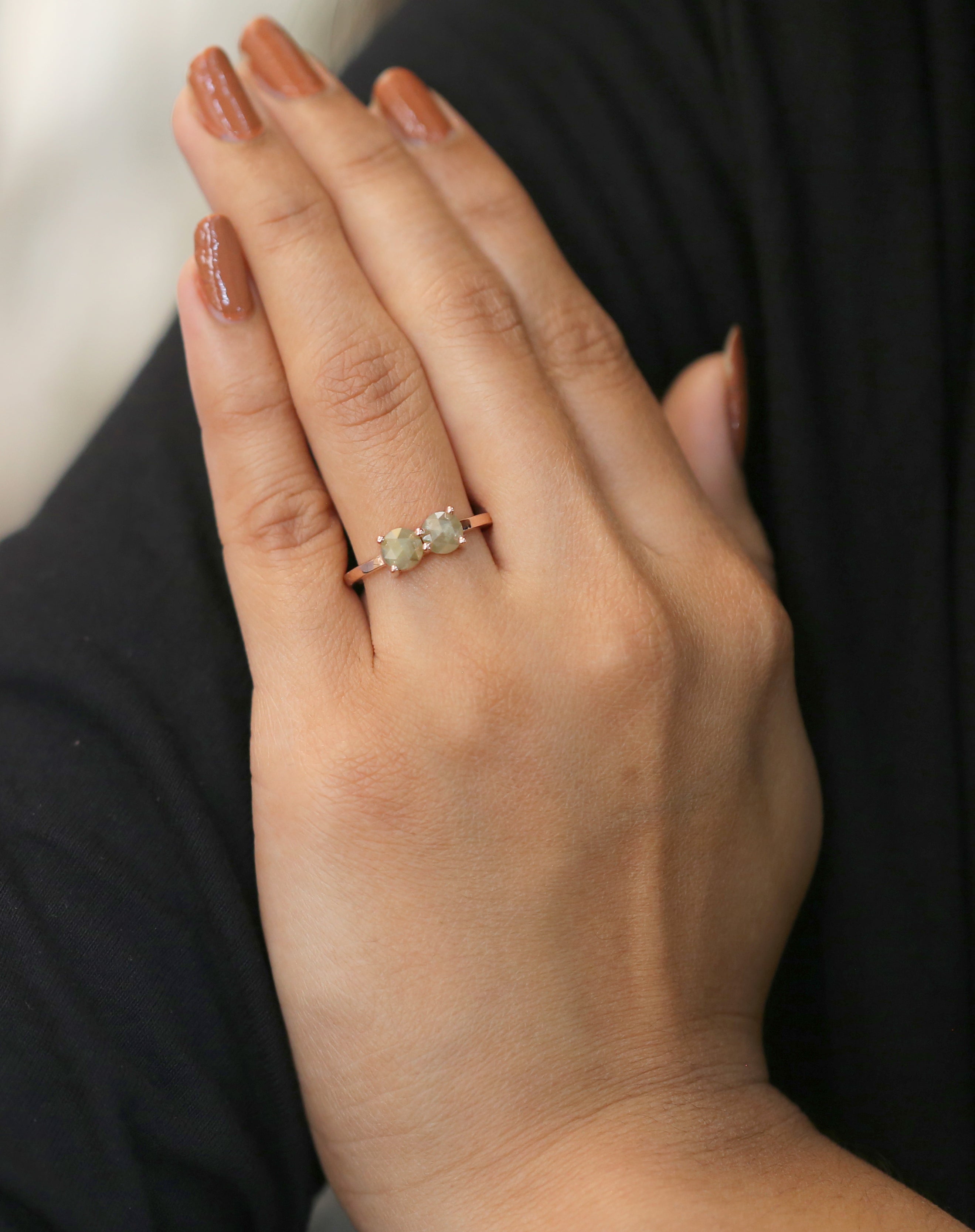 Yellow Gray Round Rose Cut Diamond Ring 14K Solid Rose White Yellow Gold Ring Engagement Wedding Gift Ring 1.16 CT KDL7803