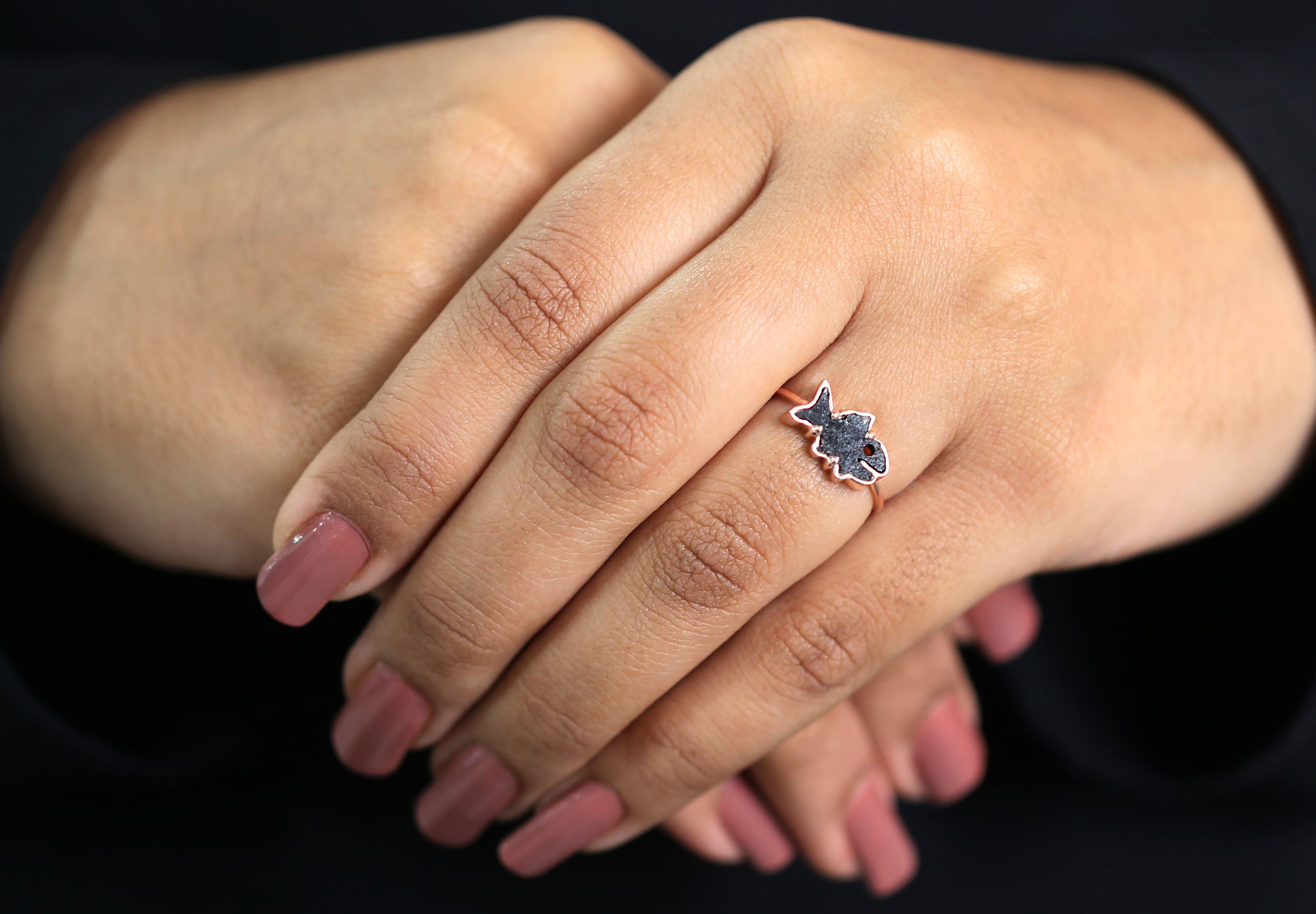 Fish Black Color Diamond Ring Engagement Wedding Gift Ring 14K Solid Rose White Yellow Gold Ring 0.63 CT KDK2360