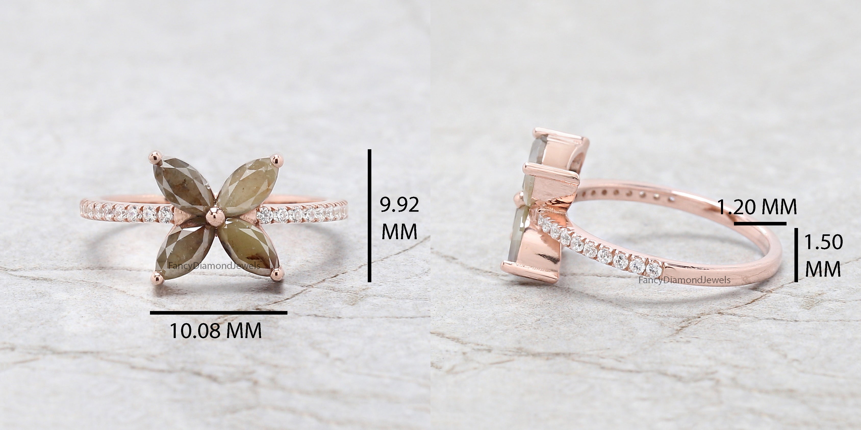 Marquise Yellow Color Diamond Ring 1.01 Ct 6.00 MM Grey Marquise Cut Diamond Ring 14K Rose Gold Silver Engagement Ring Gift For Her QL9113