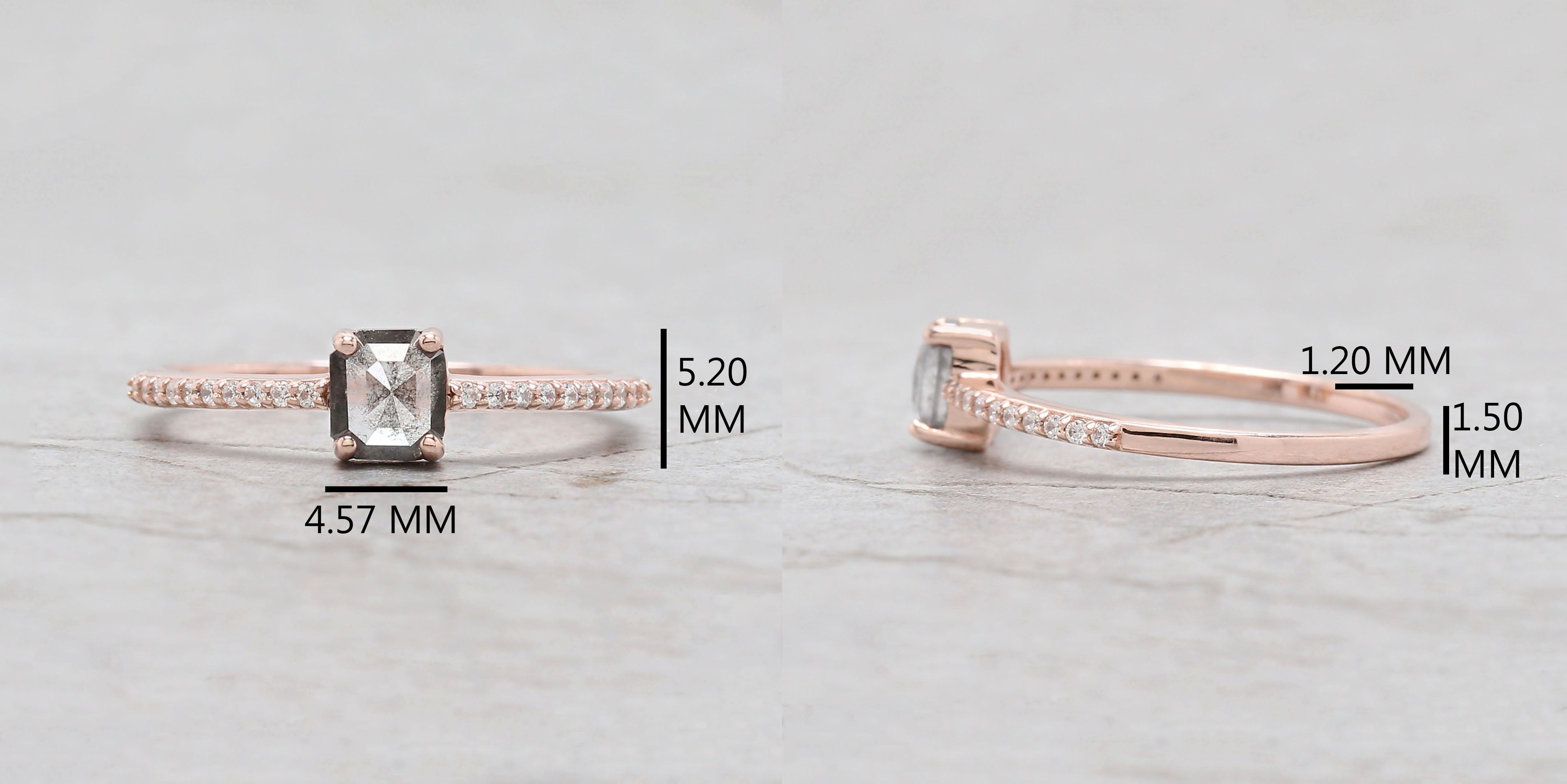 Emerald Cut Salt And Pepper Diamond Ring 0.50 Ct 5.10 MM Emerald Diamond Ring 14K Solid Rose Gold Silver Engagement Ring Gift For Her QL6484