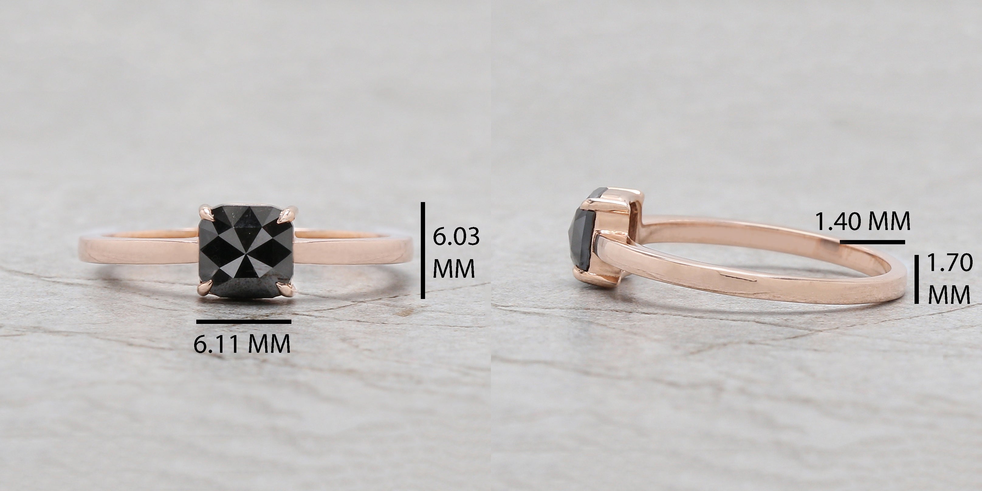 Cushion Black Color Diamond Ring Engagement Wedding Gift Ring 14K Solid Rose White Yellow Gold Ring 0.88 CT KD1065