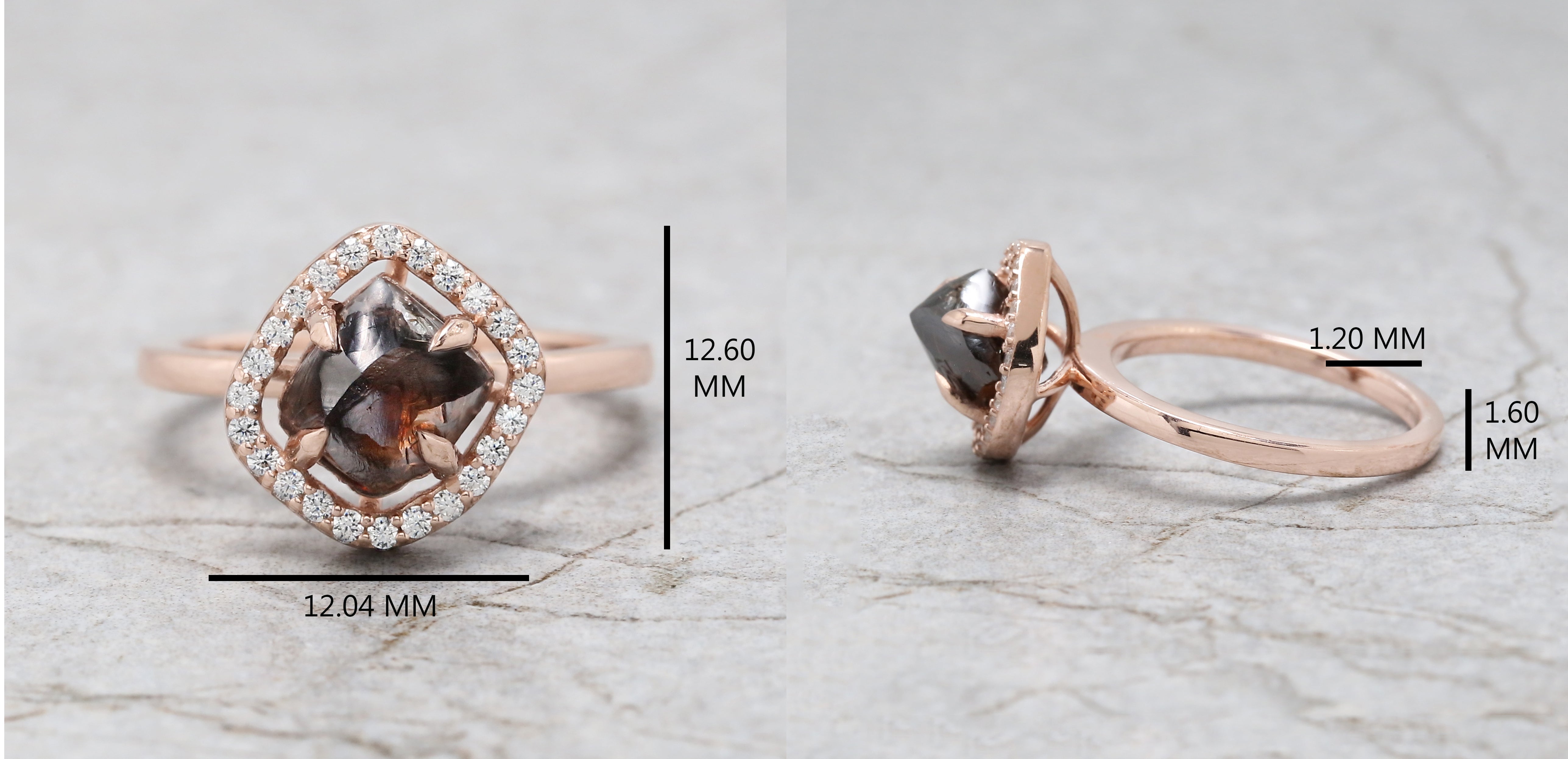 Rough Brown Color Diamond Ring 2.56 Ct 6.80 MM Irregular Rough Diamond Ring 14K Solid Rose Gold Silver Engagement Ring Gift For Her QLB6307