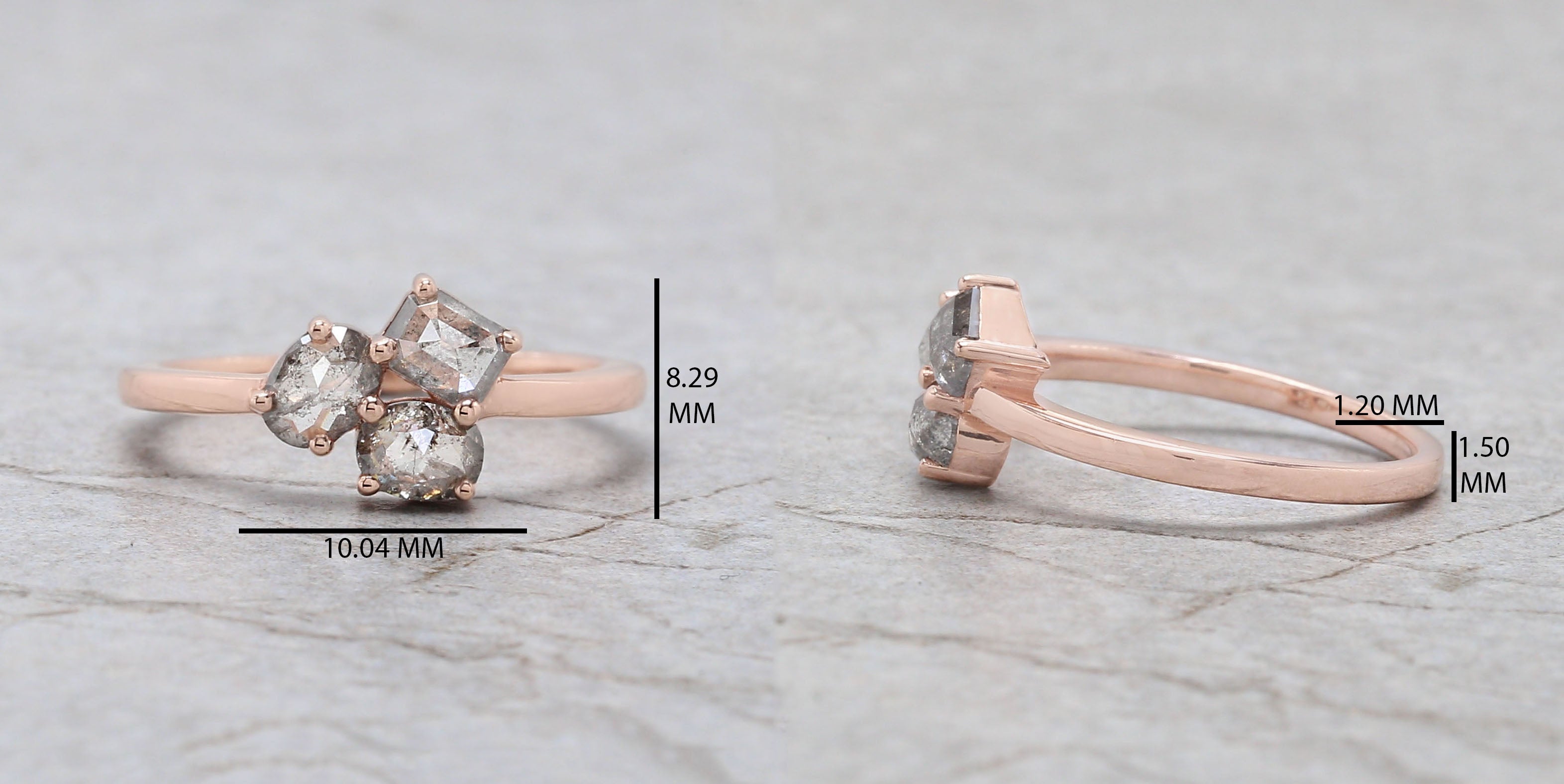 Mix Shape Salt And Pepper Diamond Ring 0.85 Ct 4.80 MM Mix Shape Diamond Ring 14K Solid Rose Gold Silver Engagement Ring Gift For Her QL636