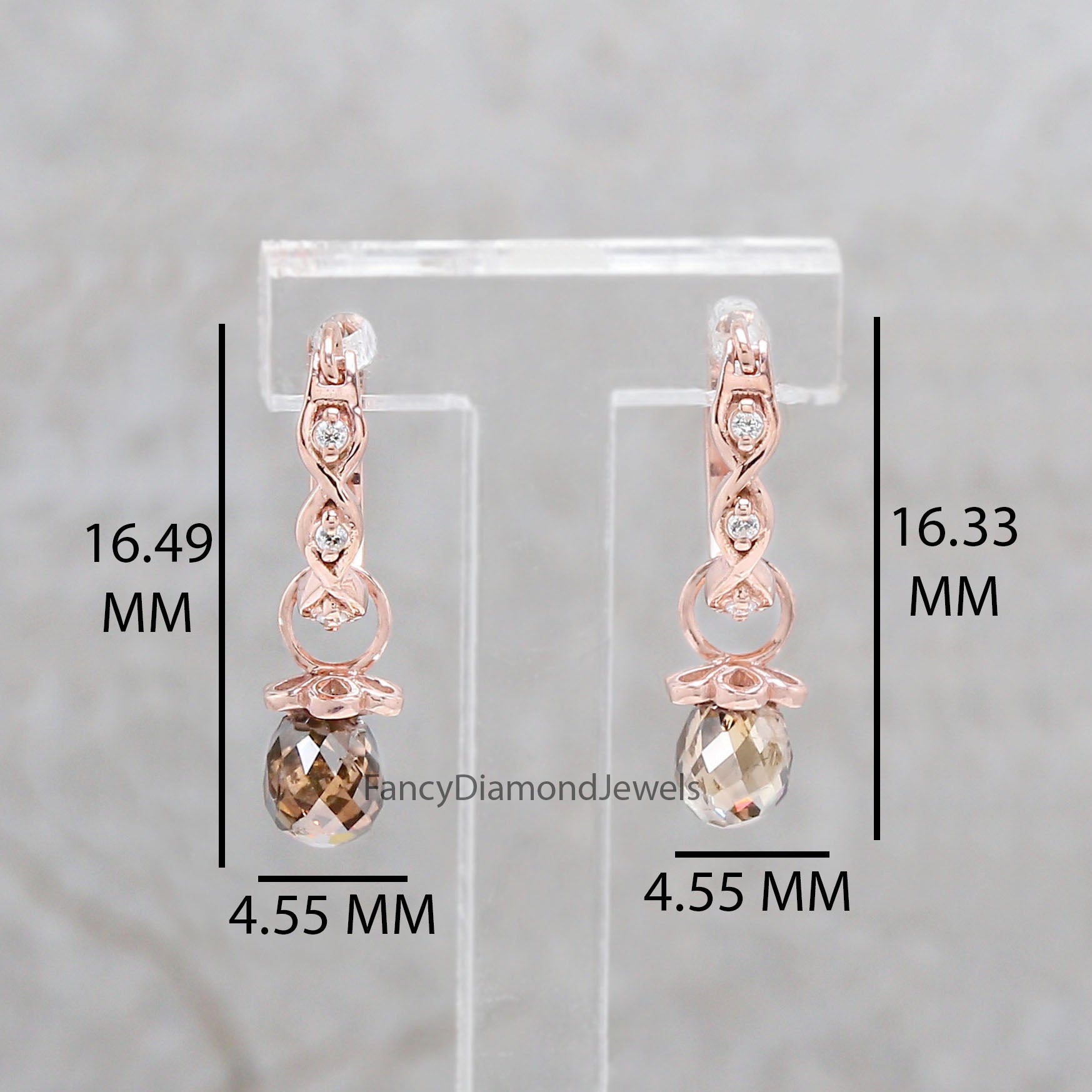 Drop Cut Brown Color Diamond Earring 1.34 Ct 5.15 MM Drop Diamond Earring 14K Solid Rose Gold Silver Engagement Earring Gift For Her KDN840