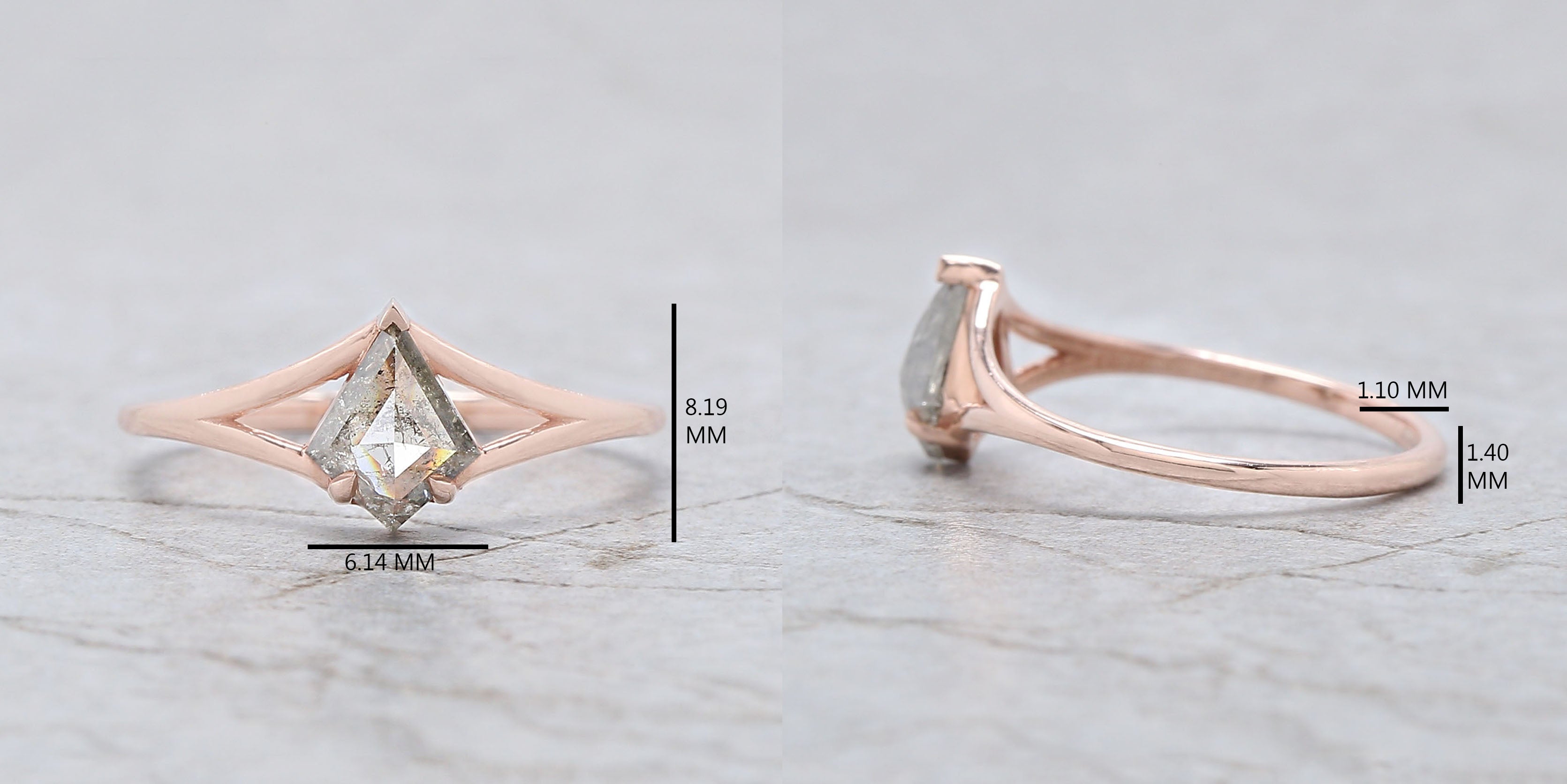 Kite Cut Salt And Pepper Diamond Ring 0.63 Ct 7.48 MM Kite Diamond Ring 14K Solid Rose Gold Silver Kite Engagement Ring Gift For Her QL2041