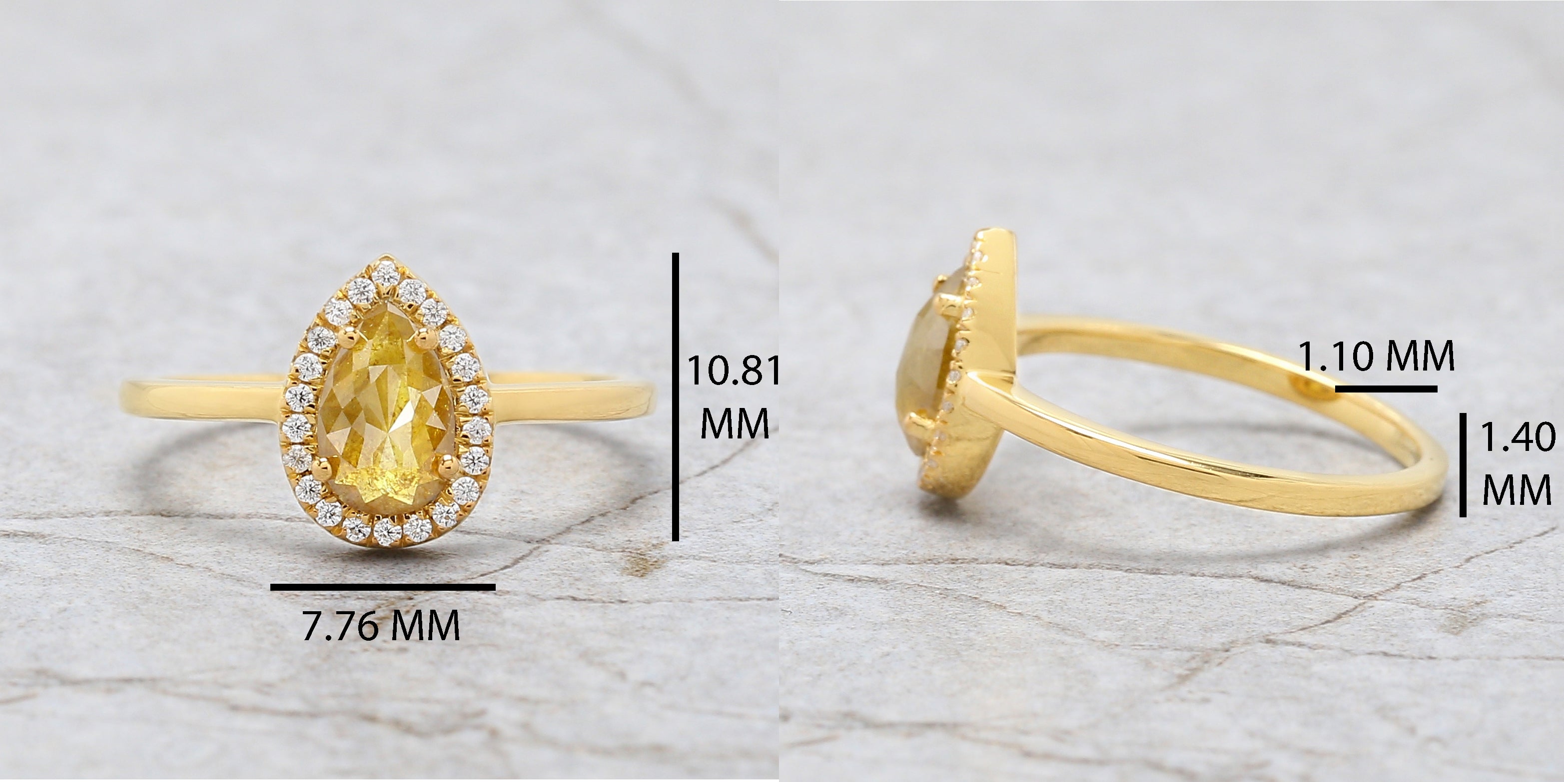 Pear Cut Yellow Color Diamond Ring 0.55 Ct 7.62 MM Pear Diamond Ring 14K Solid Yellow Gold Silver Pear Engagement Ring Gift For Her QK2580