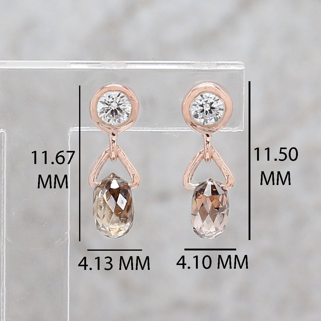 Drop Brown Color Diamond Earring Engagement Wedding Gift Earring 14K Solid Rose White Yellow Gold Earring 0.76 CT KDL9480