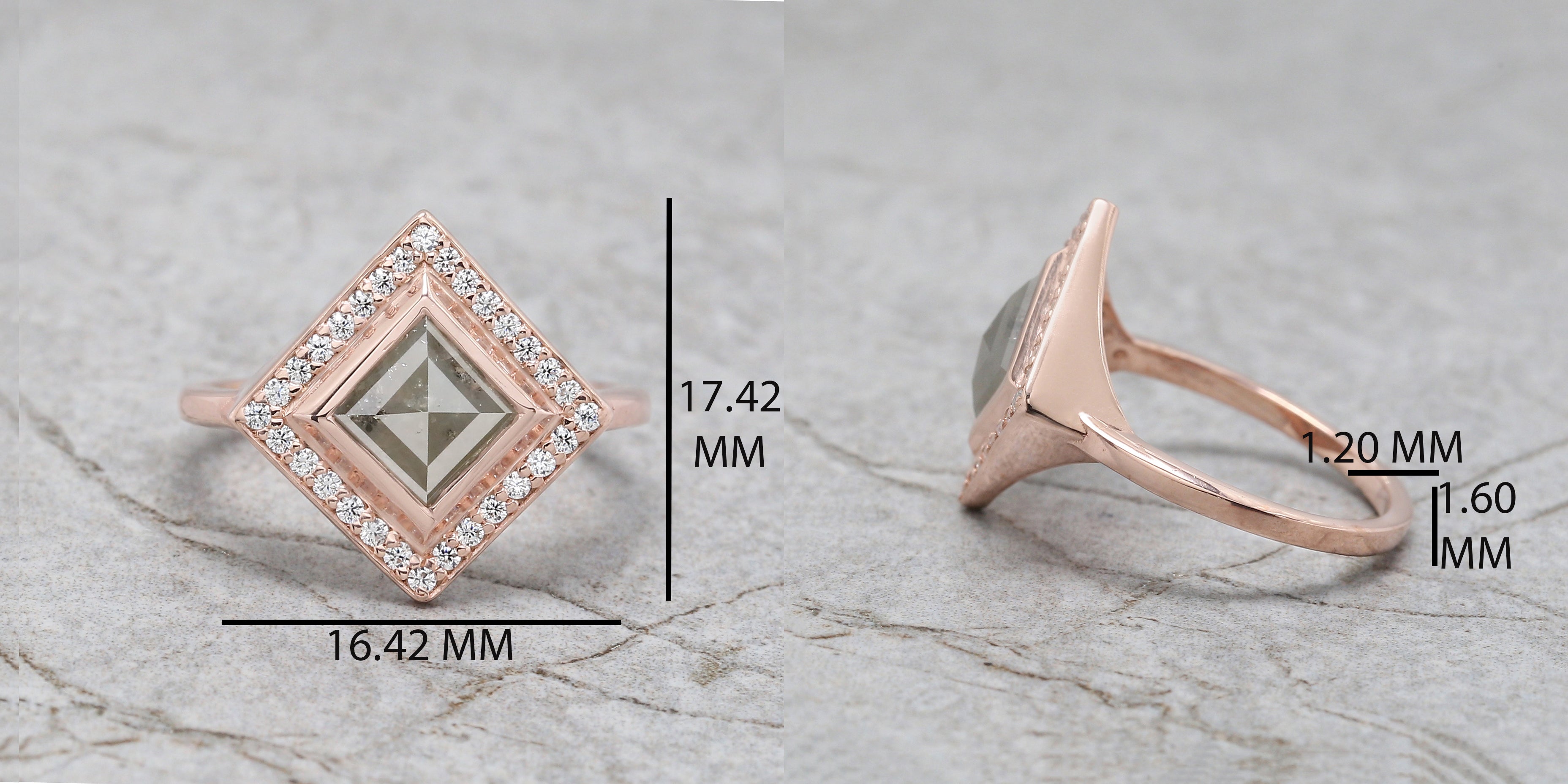 Kite Cut Salt And Pepper Diamond Ring 1.35 Ct 9.00 MM Kite Diamond Ring 14K Solid Rose Gold Silver Kite Engagement Ring Gift For Her QN764