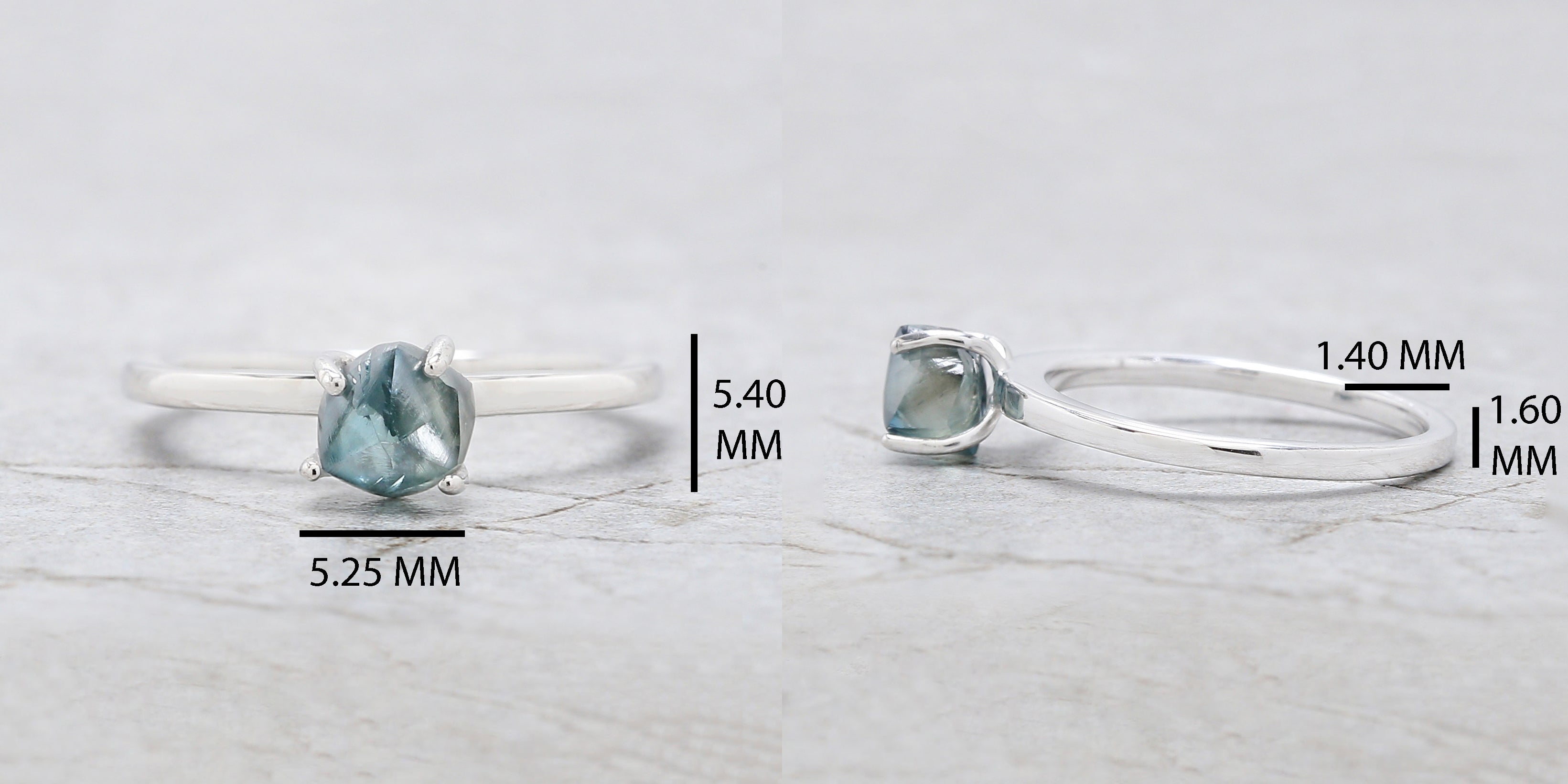 Rough Cut Blue Color Diamond Ring 1.35 Ct 6.40 MM Crystal Rough Diamond Ring 14K Solid White Gold Silver Engagement Ring Gift For Her QL2350